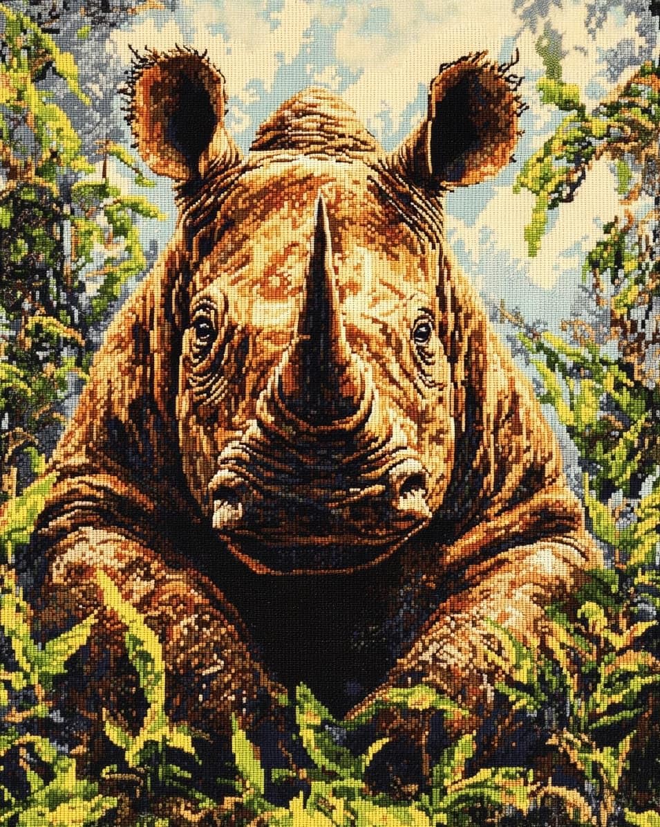 WallustrioaW DIY Stamped Cross Stitch Kits for Beginners,Rhinoceros Animals,11CT Needlepoint Embroidery Cross Stitch Kits Art Craft Wall Decoration,40x50cm