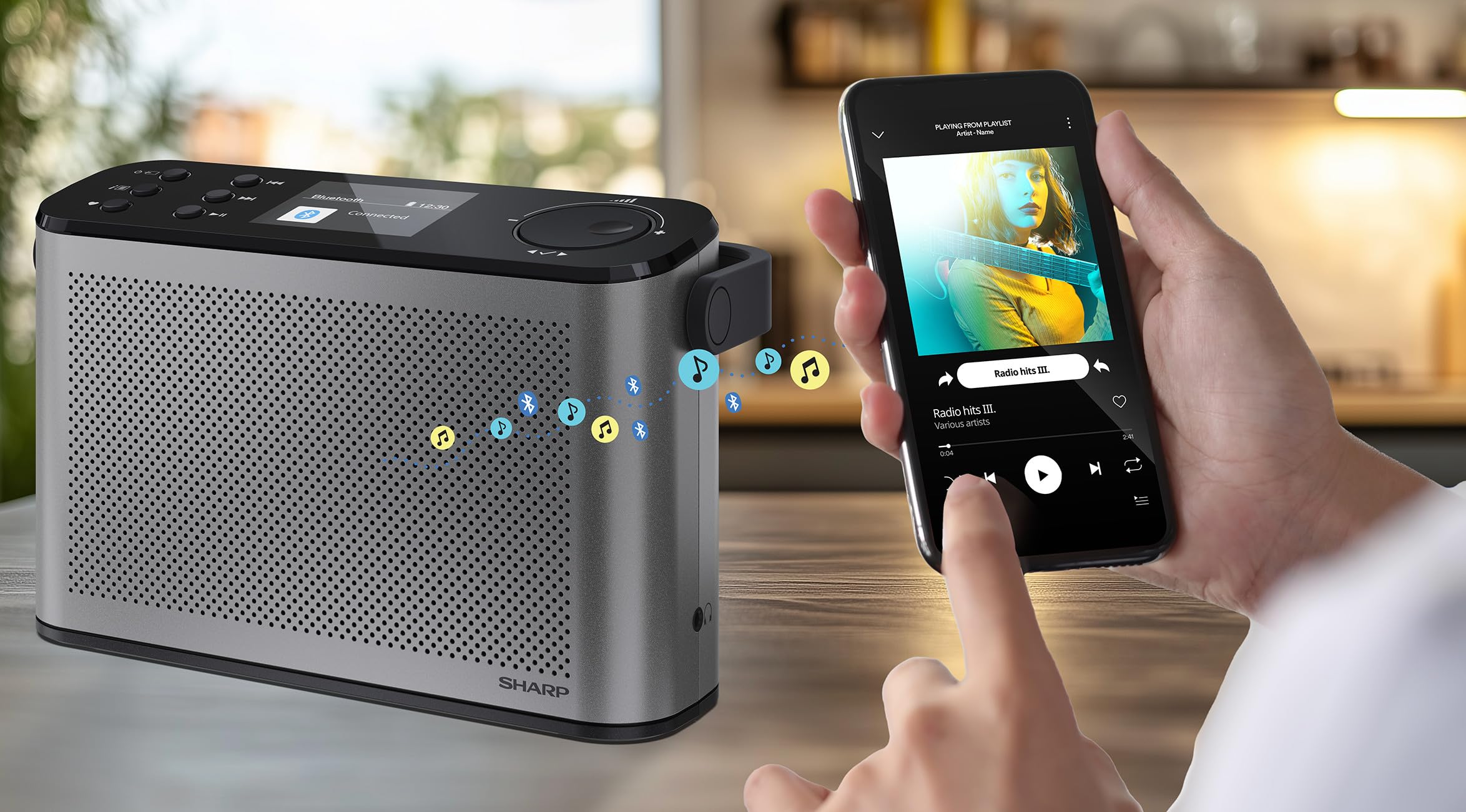 Sharp Osaka Przenośne radio cyfrowe DR-P540(GY) – radio DAB+/FM z Bluetooth 5.3, BestTune™, kolorowy wyświetlacz 2,4″, głośniki stereo, akumulator litowo-jonowy, zasilanie przez port USB (typ C