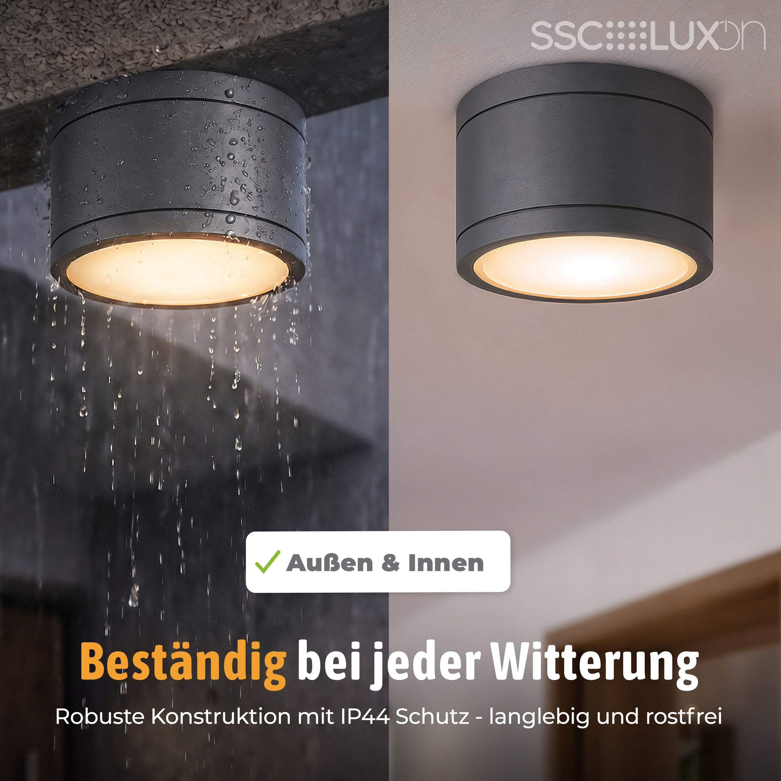 SSC-LUXon 4er Pack CELI-WX Aufbaustrahler 230V für Bad & Außen IP44 inkl. LED GX53 5W warmweiß - Badstrahler anthrazit rund