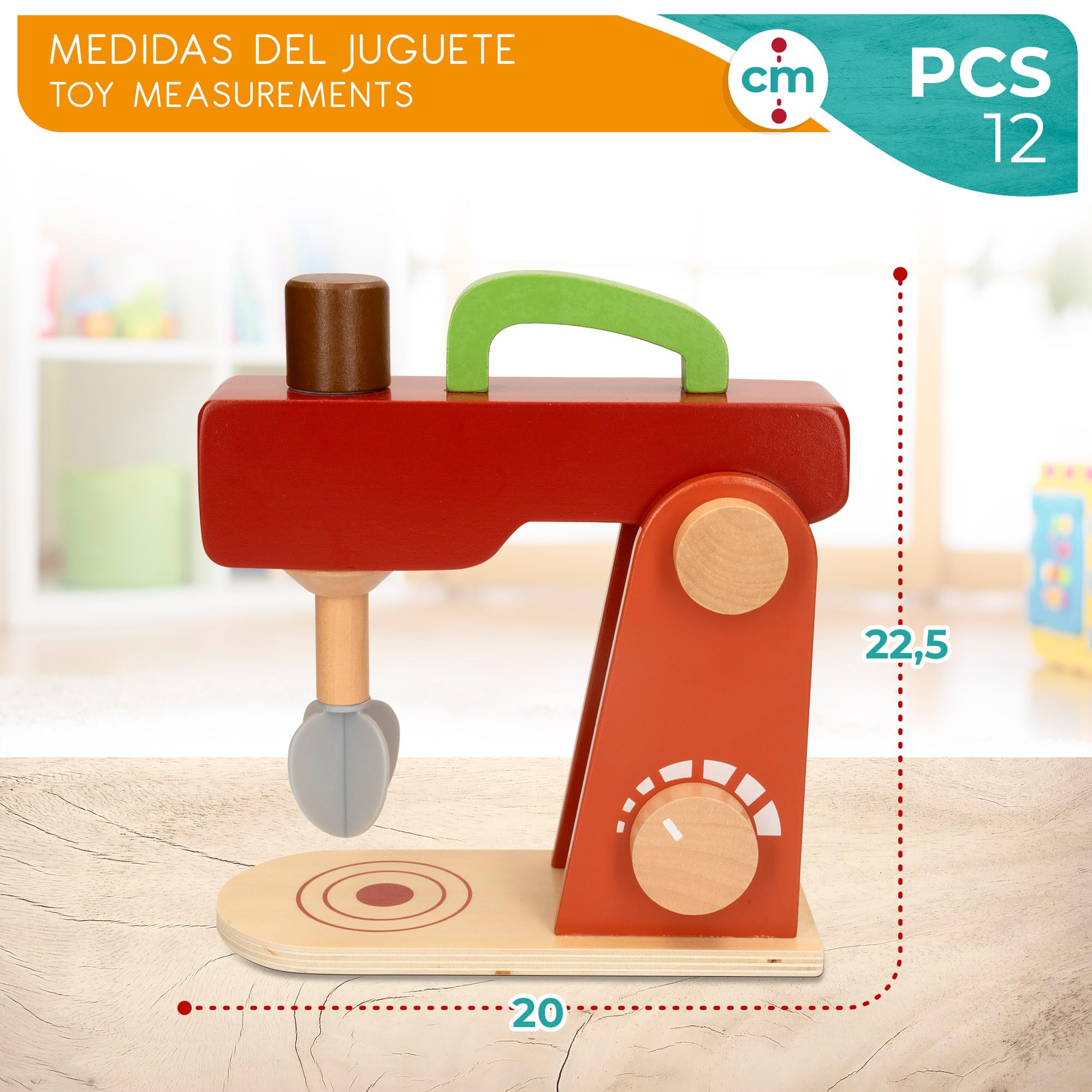 WOOMAX, Frullatore di Legno Giocattolo, 11 Accessori, Elettrodomestico del giocattolo, Macchina per impastare, Accessori Cucina, Giochi educativi, Giocattoli bambini 2 anni, Regali di compleanno