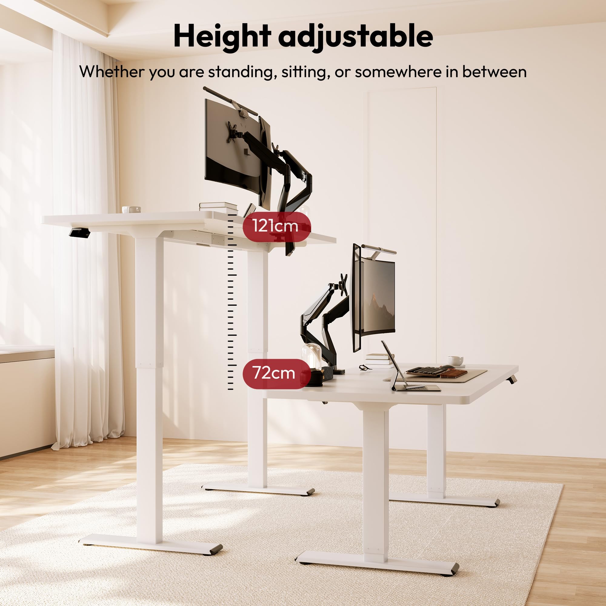 SANODESK Höhenverstellbarer Schreibtisch 200×80 cm – Elektrischer Sitz-Steh-Tisch mit Dualmotor, Großer Arbeitstisch für Büro & Home Office(weiß+weiß)