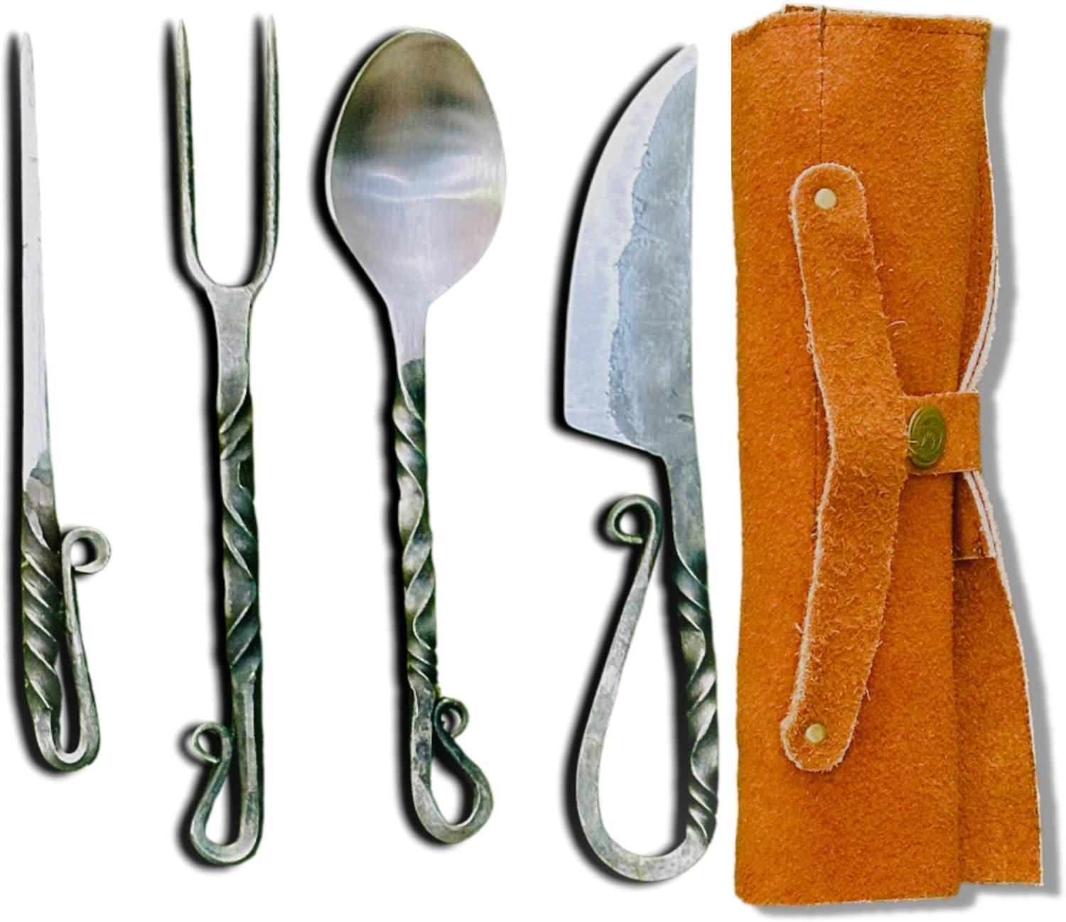 Hand Medieval Silverware Set With Free Leather Cover