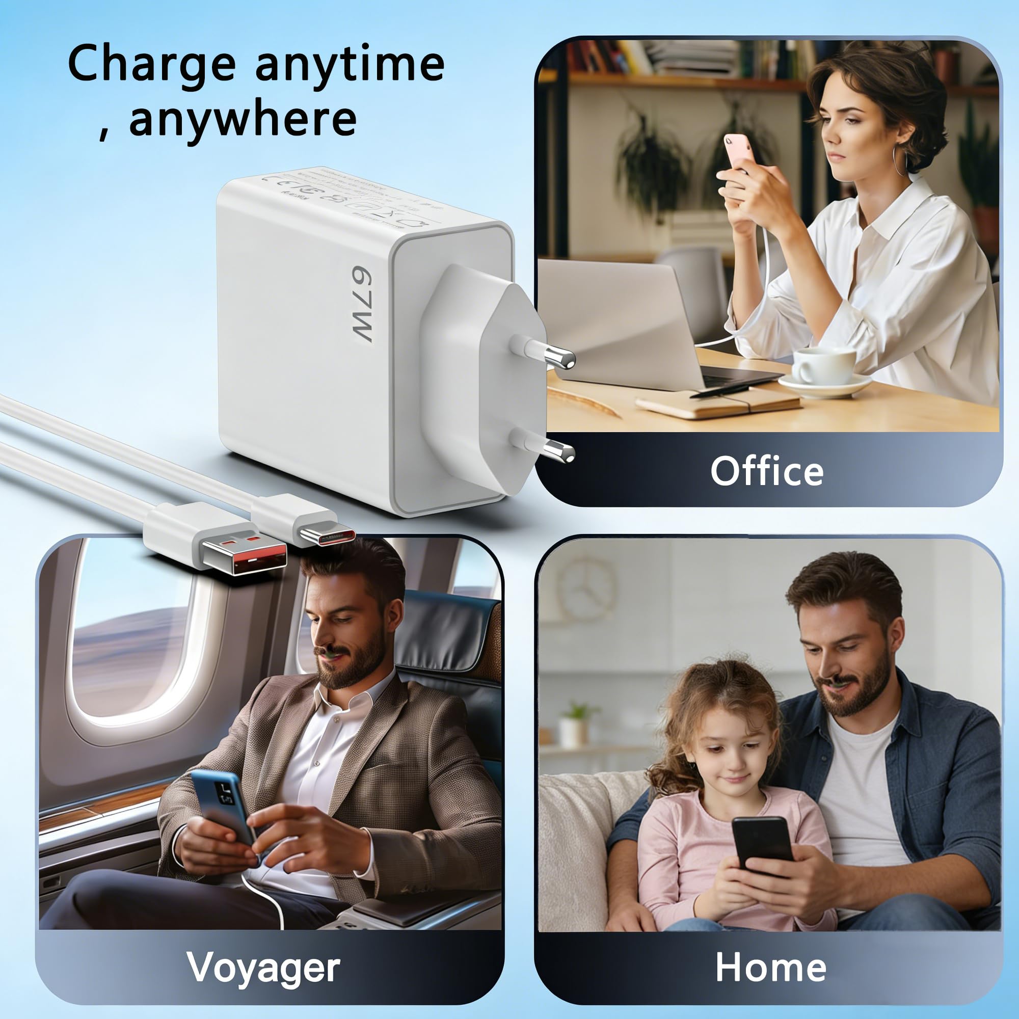 Caricabatterie USB da 67 W con cavo di ricarica di tipo C 6 A per Xiaomi 17T 15 14 Ultra/14/14T/13T/13/13 Lite, Redmi Note 15 14 13 12 11 10 Pro 5G, Poco F7 X7 X6 M6 X5 Pro caricabatterie USB per - 5