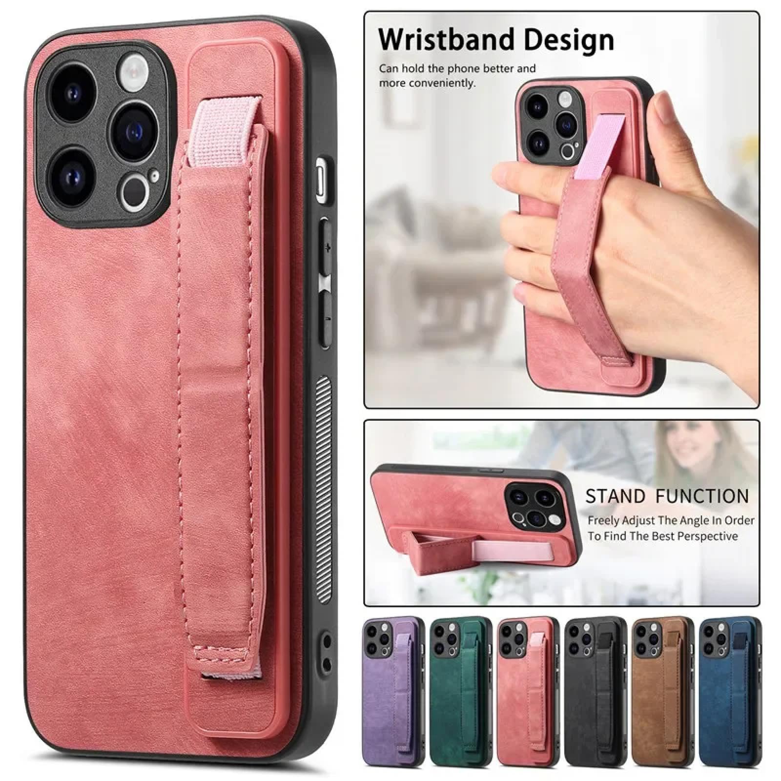 Für iPhone 15 Plus Handschlaufe Leder-Handyhülle Flip Stand Cover Bag (Für iPhone 15 Plus/LILA)