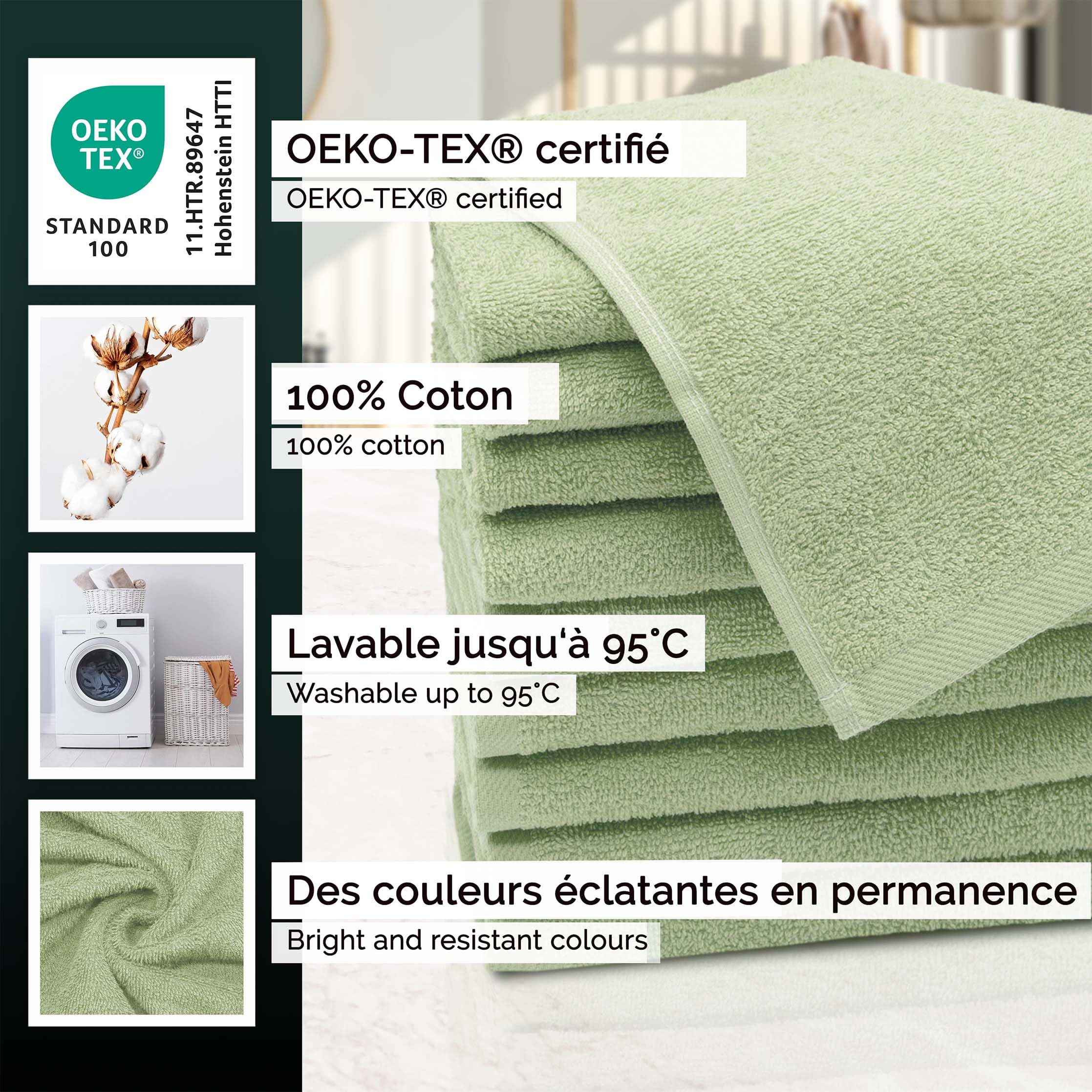 ZOLLNER Set de 10 Serviettes pour invités, 30x50 cm, Coton, Vert Clair