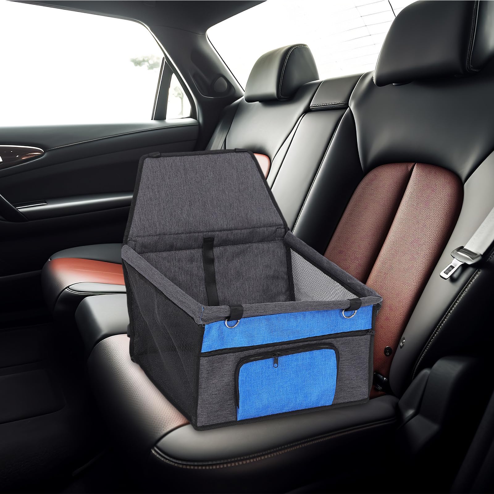 Seggio Auto per Cani Portatile con Tasca Anteriore in Oxford Blu