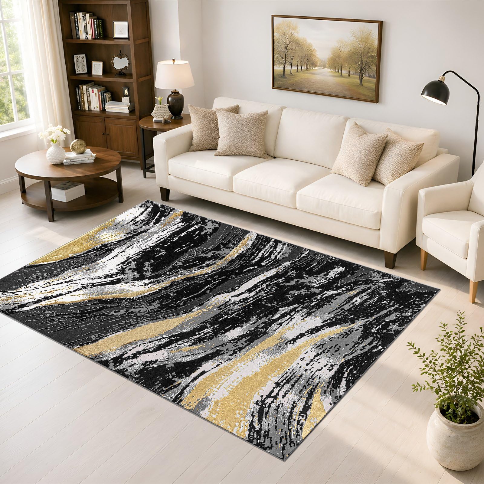 renoazul® Soft Pile Rugs Living Room Large 160x230 cm - Modern Jeze Black Rug - Washable Very Large Rugs For Bedroom, Lounge, Sitting and Dining Room