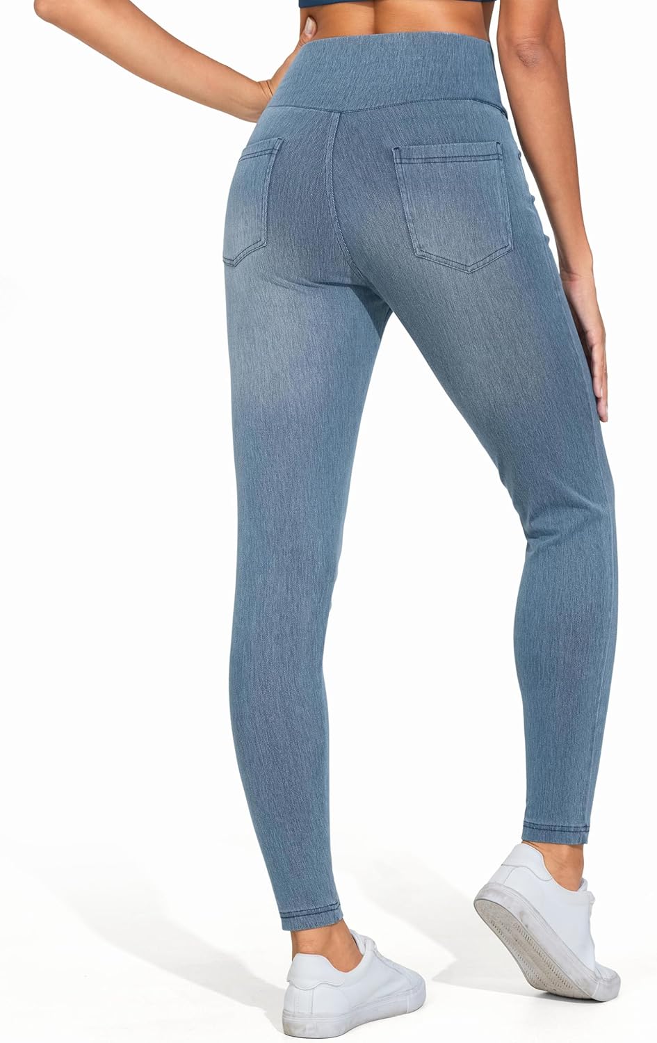 THE GYM PEOPLE Women's V Cross Denim Jegging Pants High Waisted Stretchy Skinny Jean Leggings with Pockets - Image 2