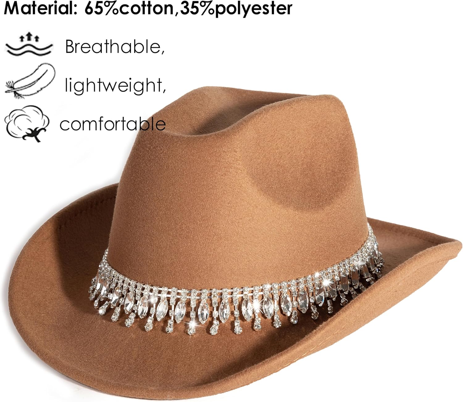 White Cowgirl Cowboy Hat Wide Brim Bling Rhinestone Party Cap - Image 2