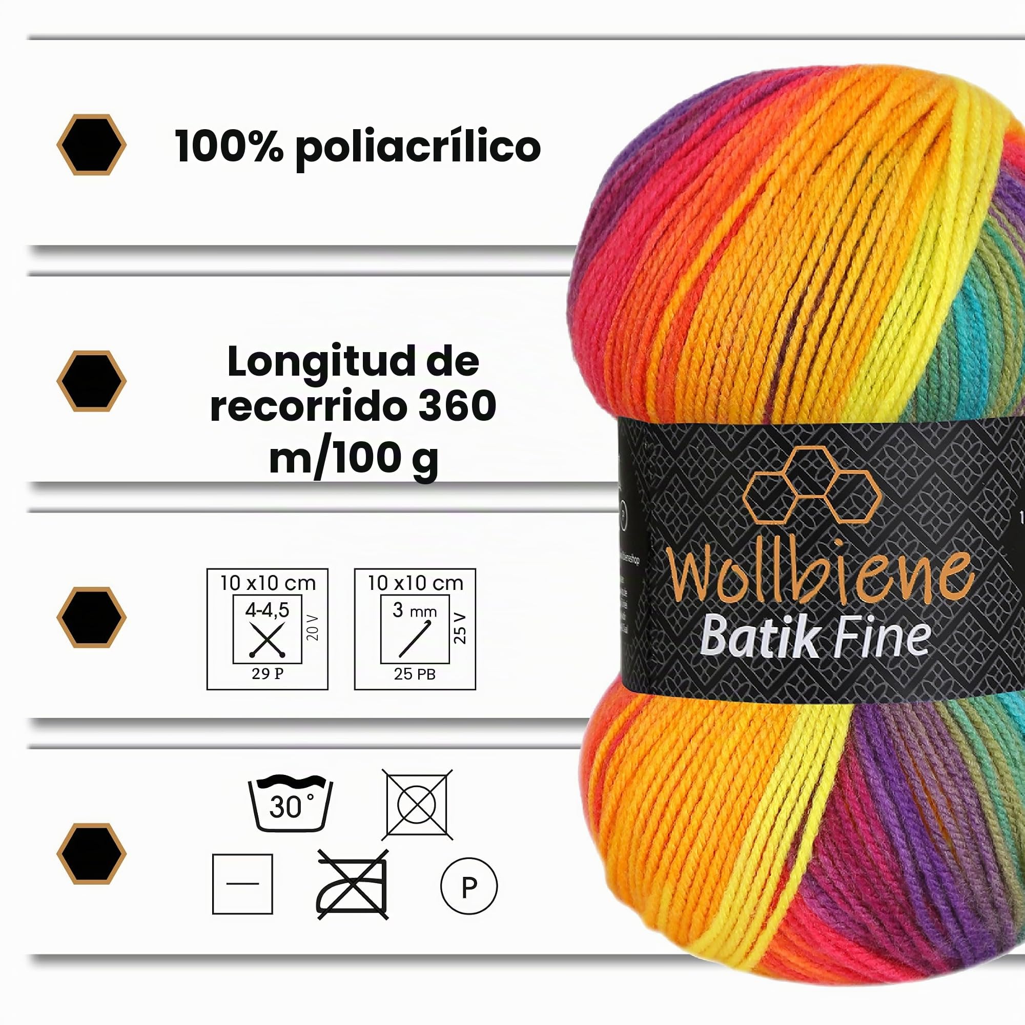 Wollbiene Batik Fine 5910 - Ovillos de lana para tejer (5 unidades, 100 g, 500 g), multicolor con degradado multicolor