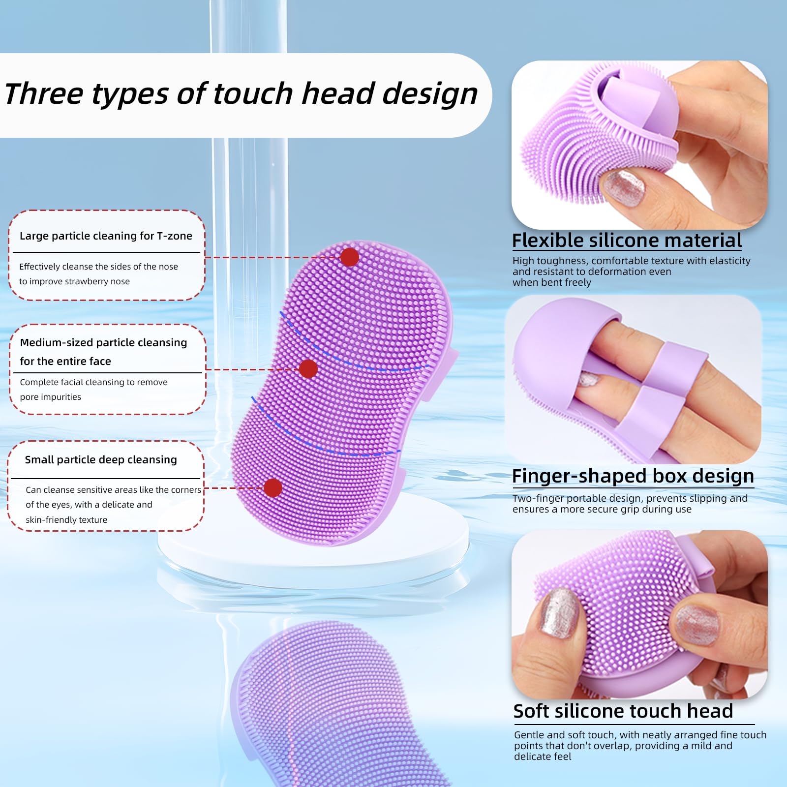Mulomir Pack of 6 Silicone Face Washer, Manual Facial Cleanser, Face Wash Brush - Image 3