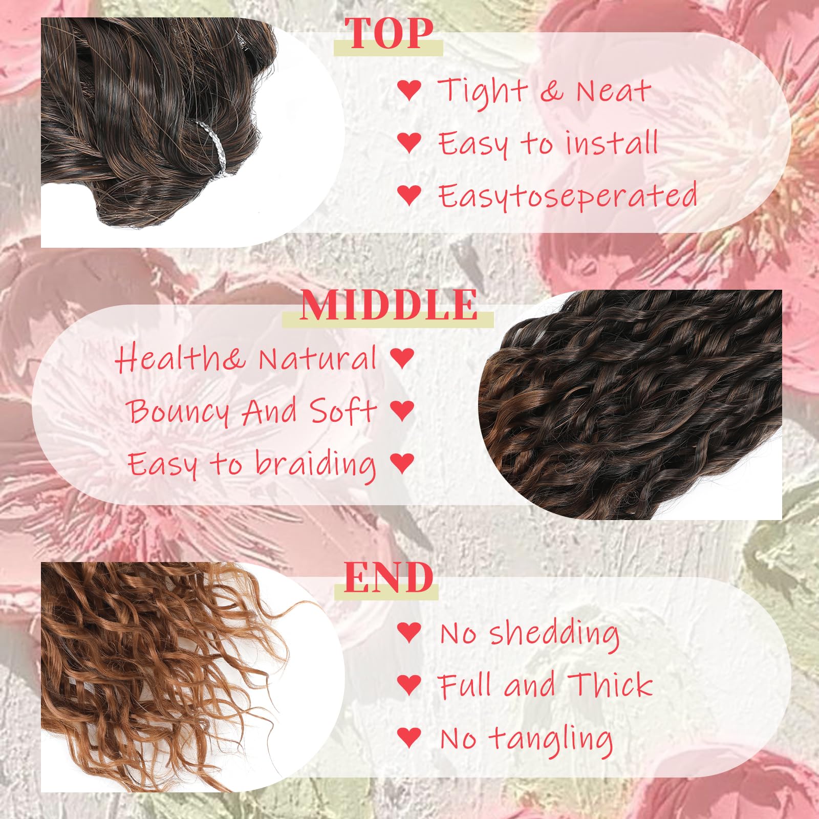 24Inch Deep Wave Twist Curly Crochet Hair Extensions 3Pack Deep Wavy Air Curl Bulk Hair Synthetic Boho Braids Water Wave Crochet Hair Extension for Women (TB/30 - Image 4