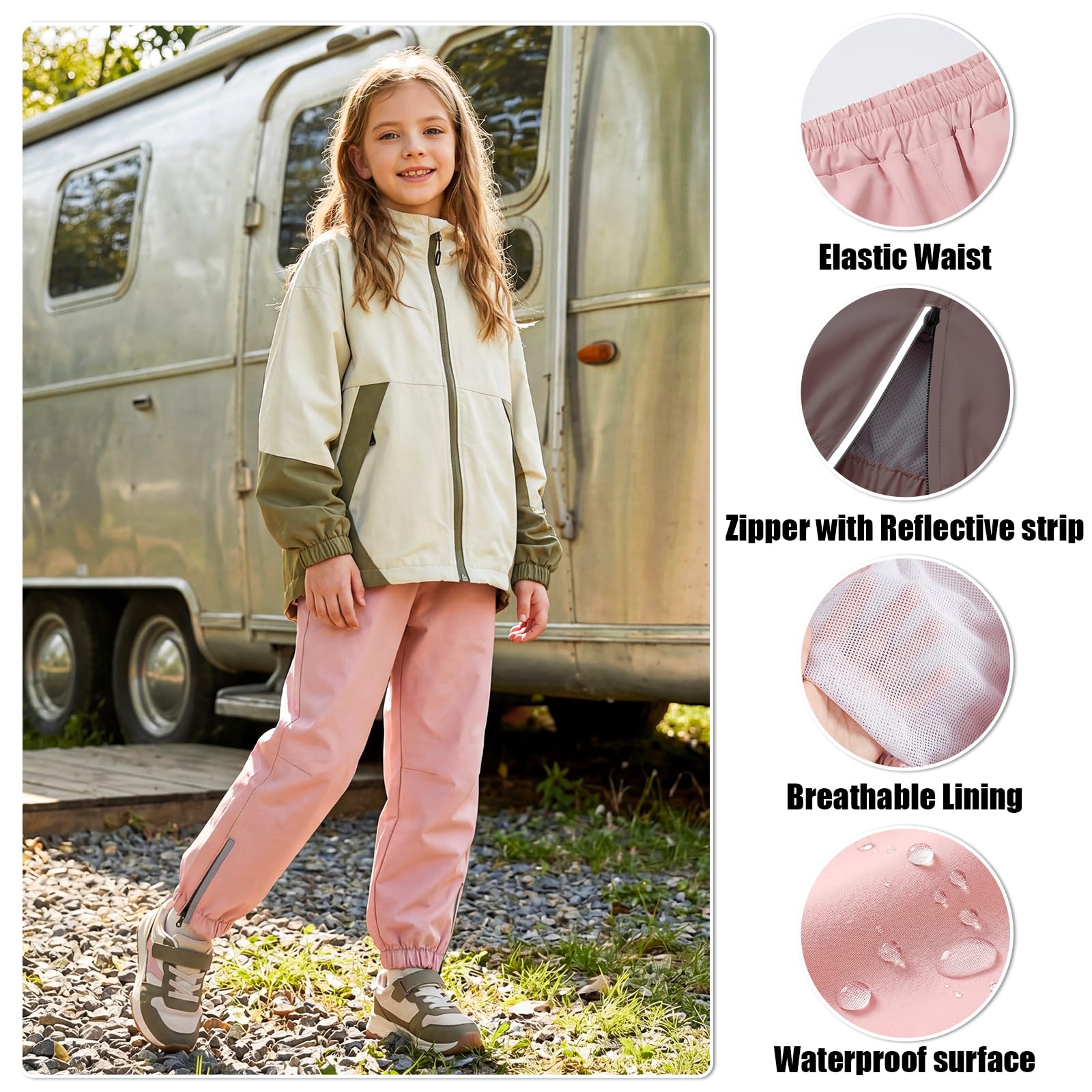 Pantalones de Senderismo con Forro de Malla Transpirable para niños, Pantalón Impermeables Ligeros para Trekking y Actividades al Aire Libre en Primavera y otoño Ropa, 5-14 años