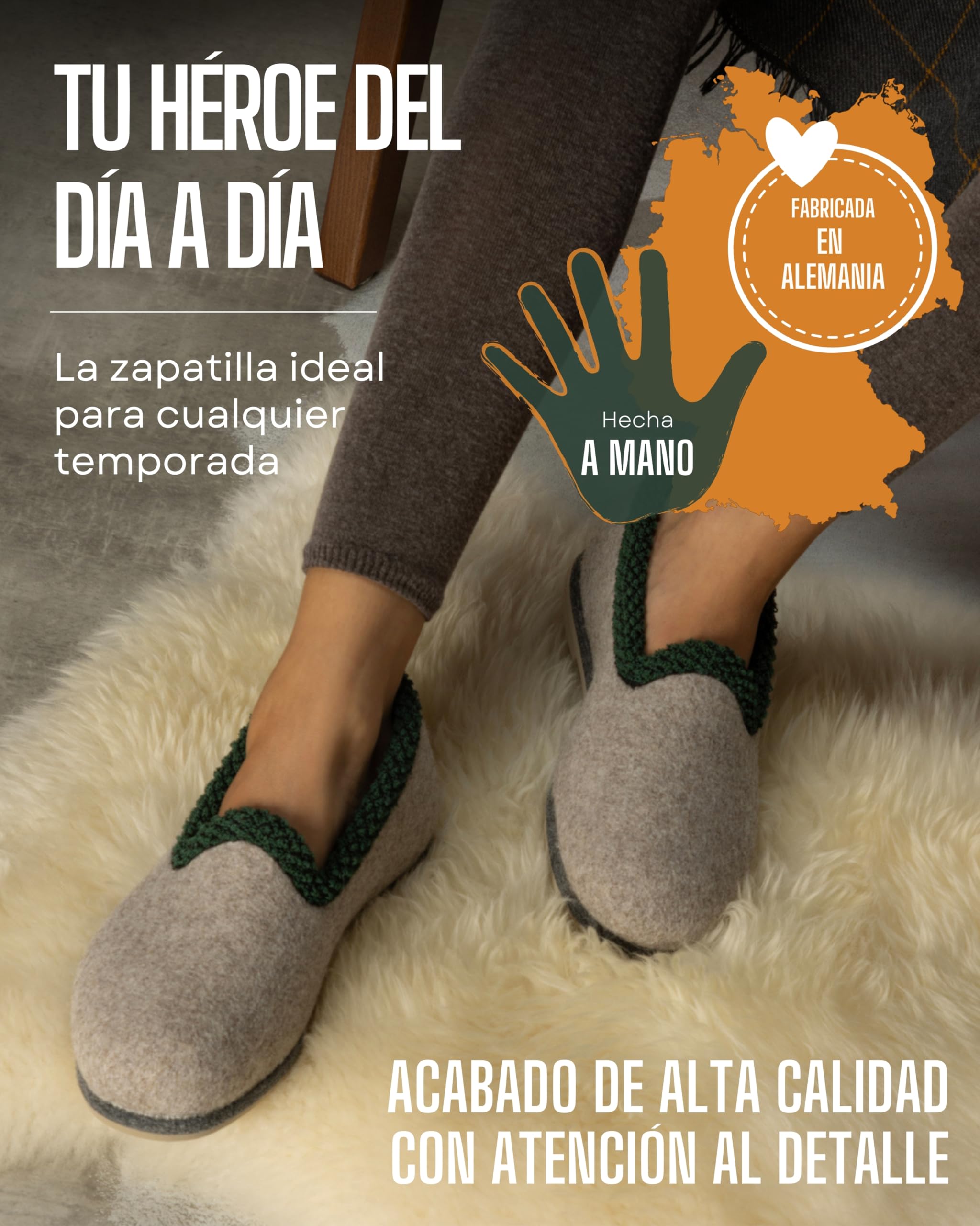 Pantoffelmann Pantuflas de fieltro con suela de goma I De fieltro de lana 70% o 100% I Gris I Tallas 37-51 I Pantuflastranspirables y antideslizantes I Pantuflas cálidas para hombre y mujer
