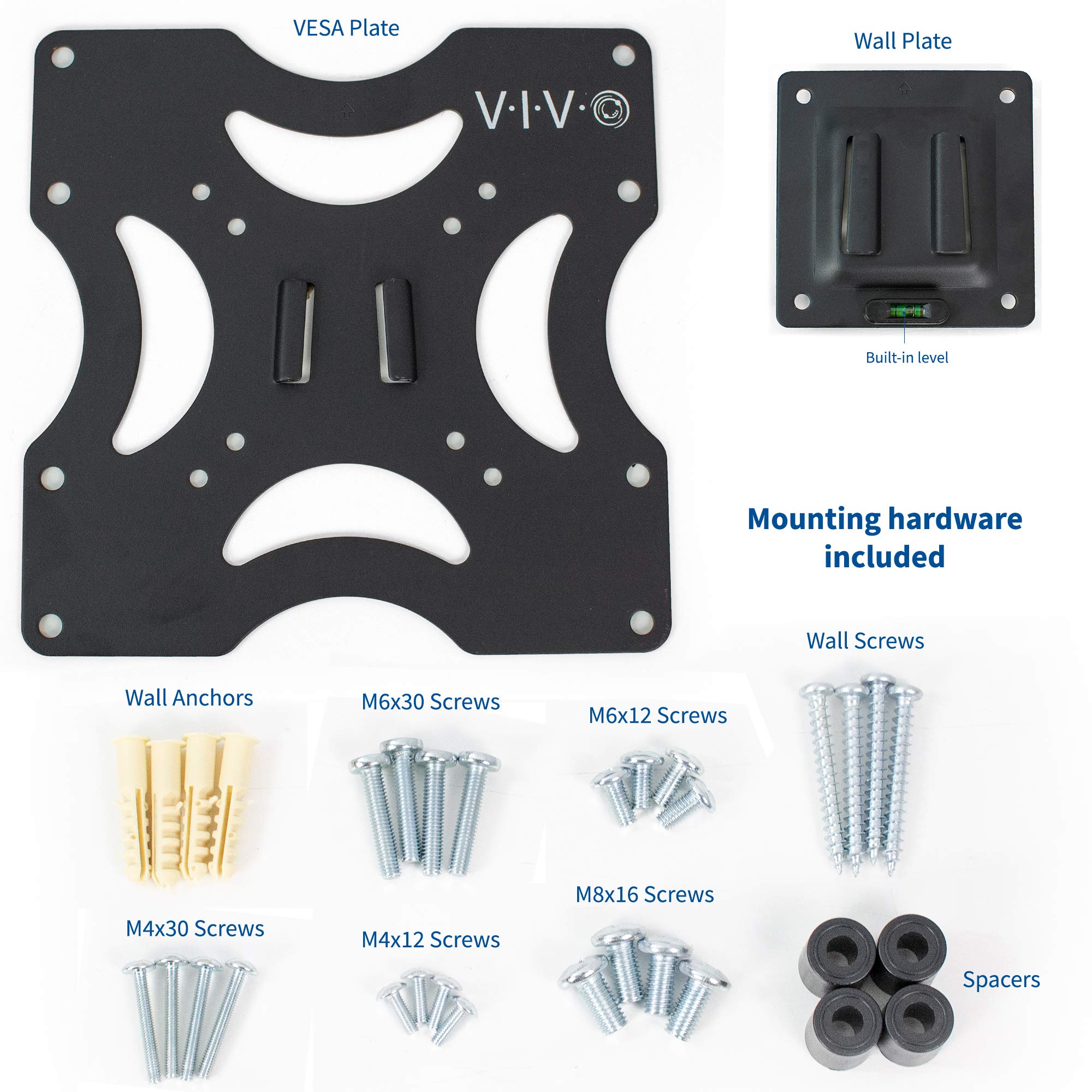 VIVO Supporto da parete per TV Basic per schermi da 23 a 94 cm, max 200 x 200 mm, VESA con piastra di montaggio rimovibile, nero, MOUNT-VW2X2A