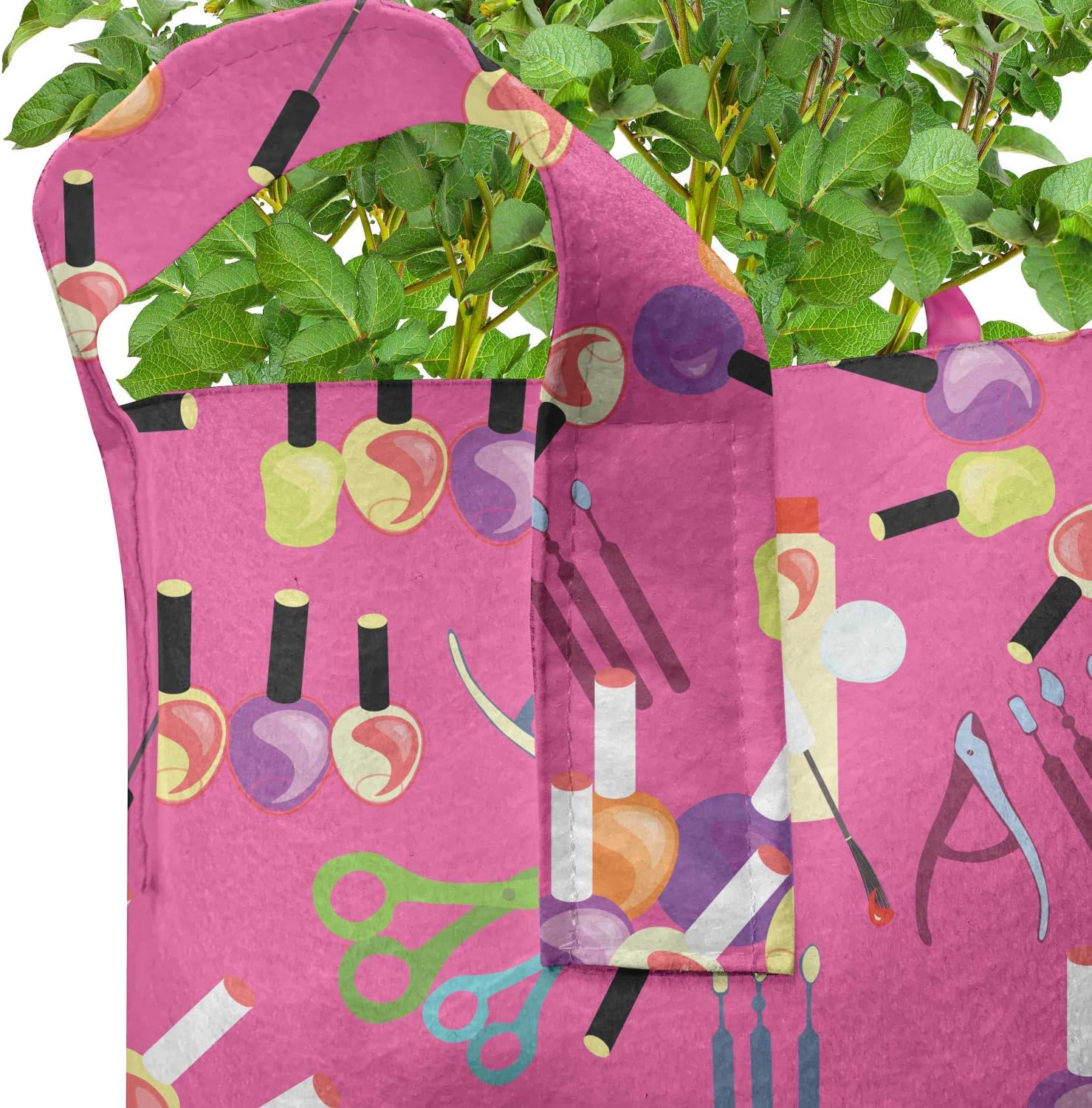 Lunarable Makeup Grow Bags 5-Pack, Colorful Beauty Cosmetic, Heavyduty Fabric Pots with Handles for Plants, 7 Gallon, Multicolor
