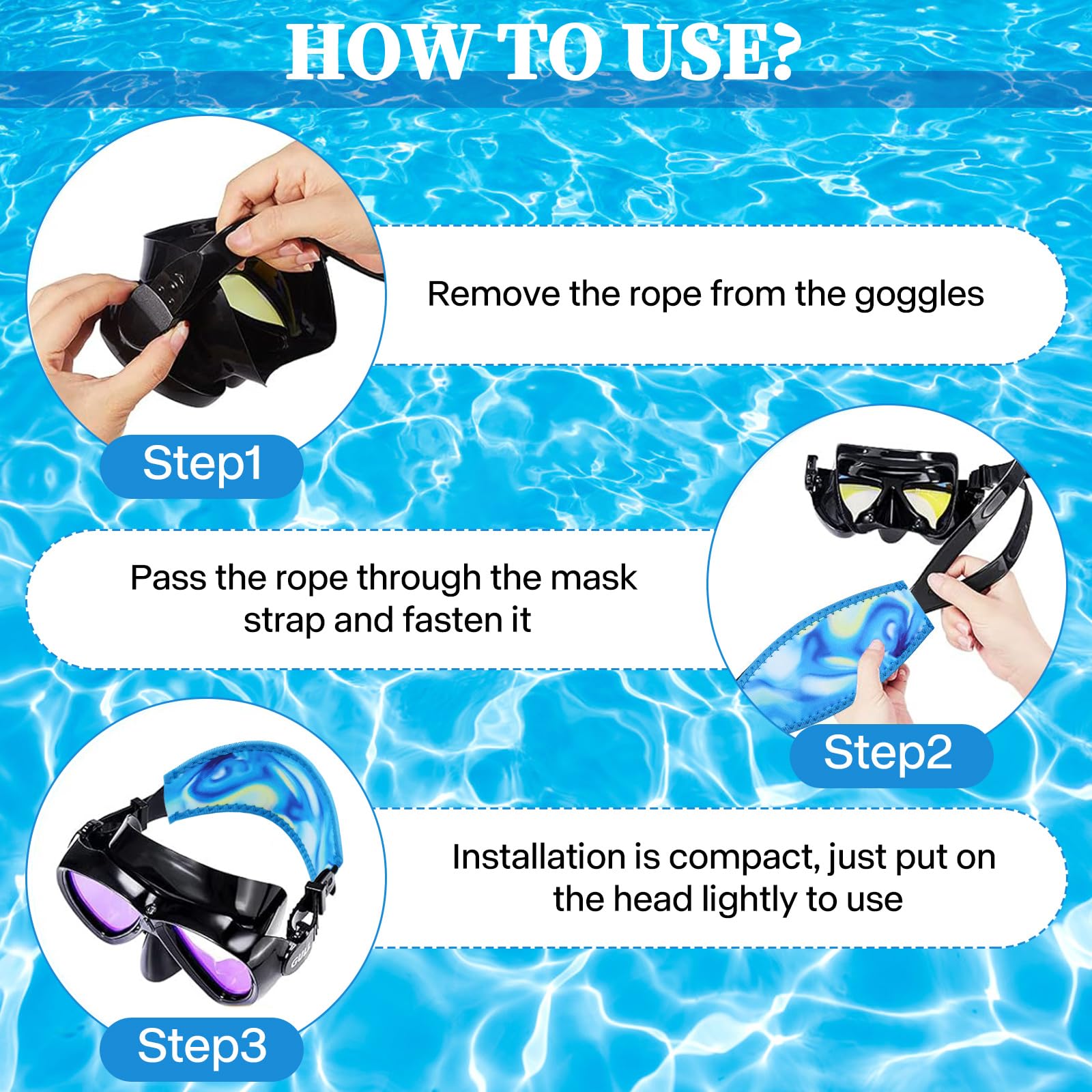 Cinturino per Maschera da Immersione, 3PCS Neoprene Cinghia, Cinturino Subacqueo Unisex, per Sport Acquatici