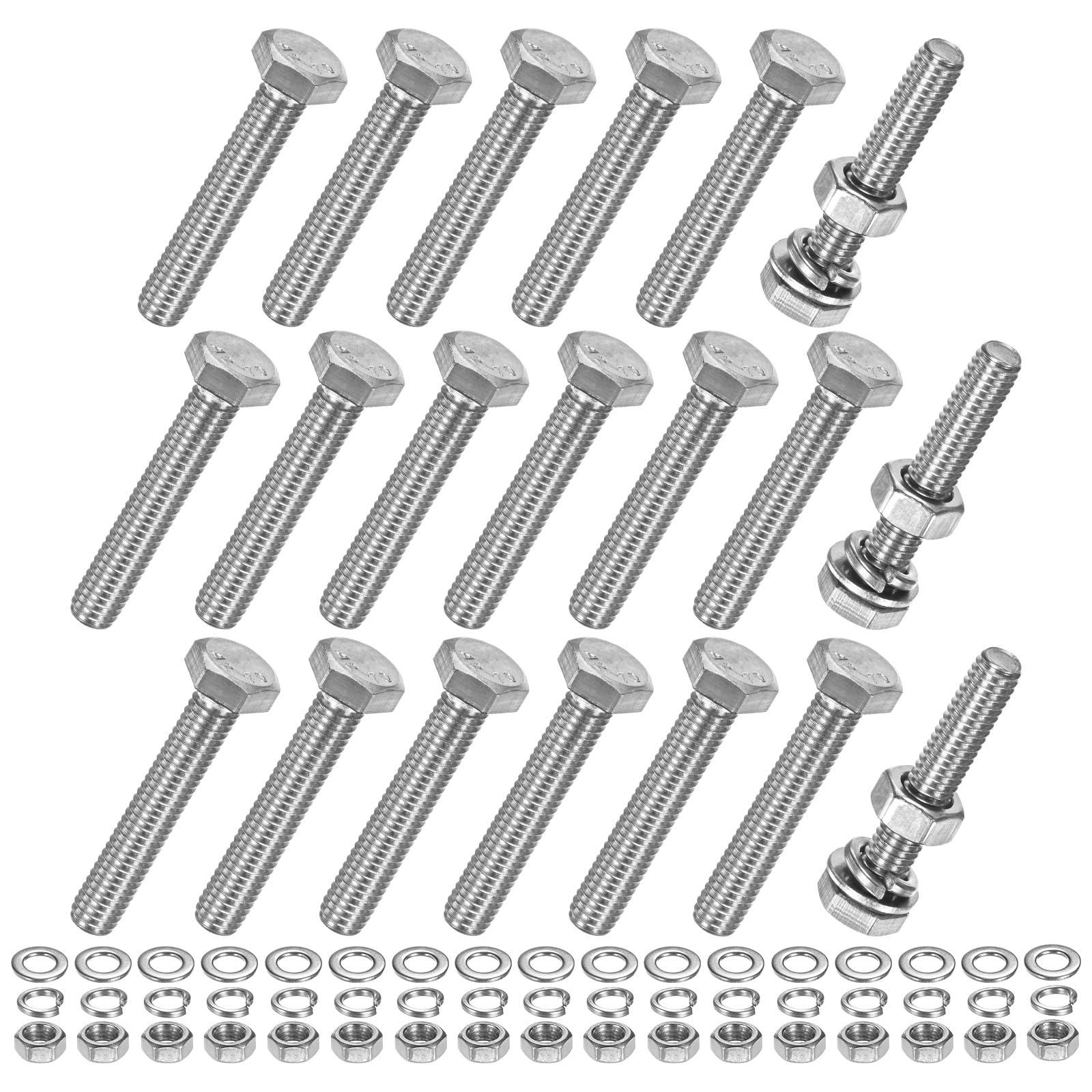M METERXITY 20-Pack Hex Head Screw Bolt with Nuts Flat & Lock Washers M6x35mm Stainless Steel Bolts and Nuts Kit Fully Threaded Metric Bolt Assortment for Equipment/Machinery