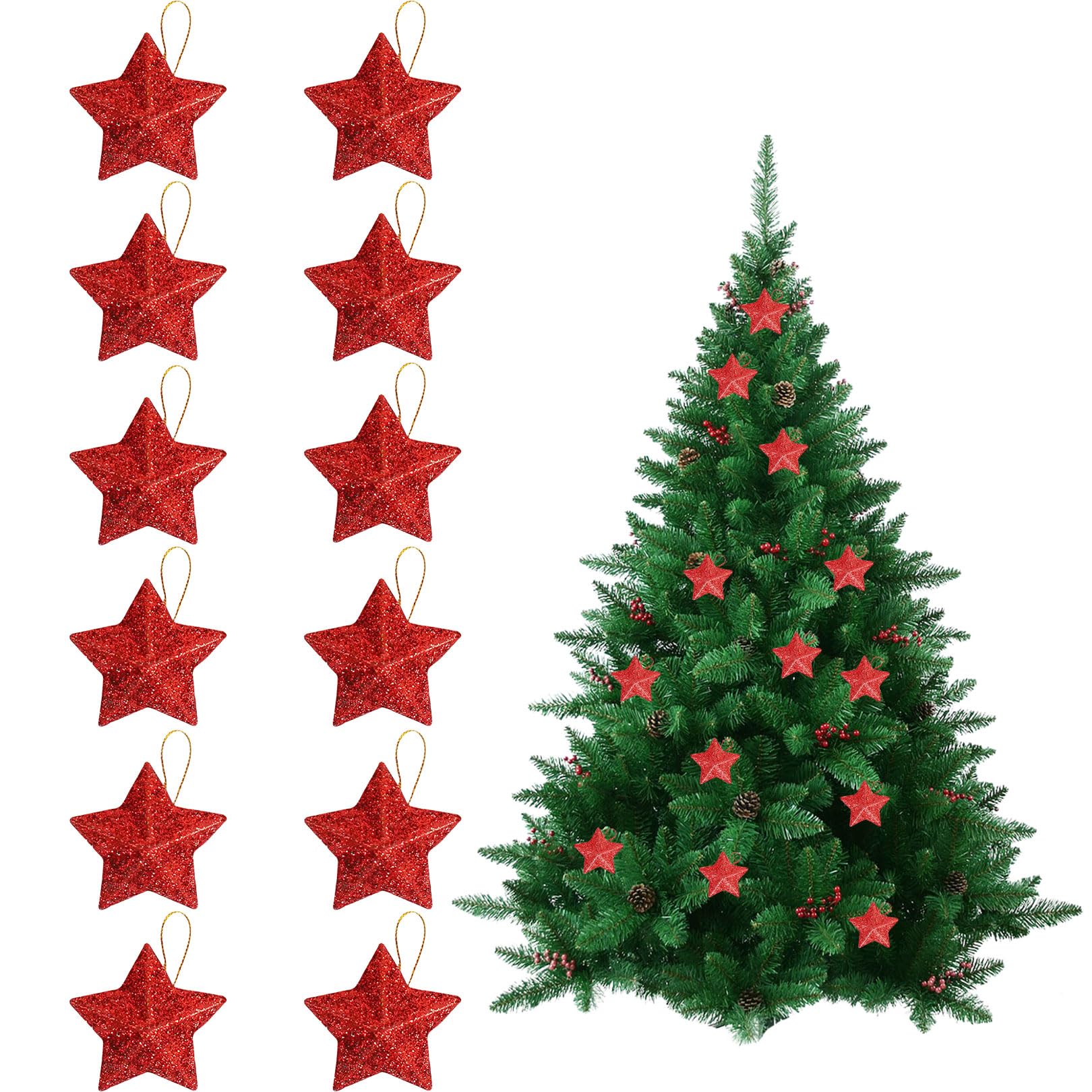Amazon.de: 12 Stck Weihnachtsbaum Deko,Christbaumschmuck Rot  Sterne,Weihnachtsbaumschmuck Klein Glitzer Roter Stern,Baumschmuck  Weihnachten Weihnachtsstern Anhnger,fr Weihnachtsdeko Aufhngen Bume Star