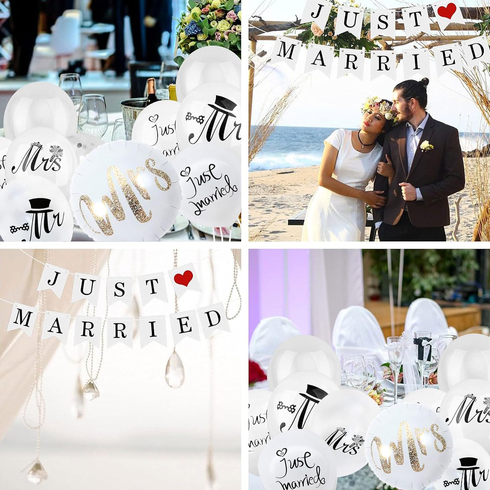 Just Married Hochzeits-Deko Kit – 35 Teile, Mit Folienballons, Für Auto, Tisch & Standesamt