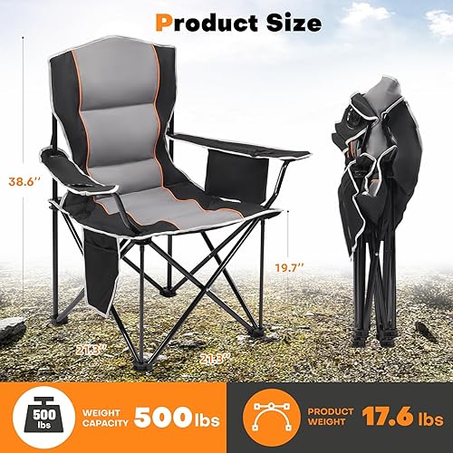 Miniatura 2 de XMT Silla plegable acolchada de alta calidad, extra ancha y resistente, capacidad de 450 libras, silla de campamento portátil con enfriador
