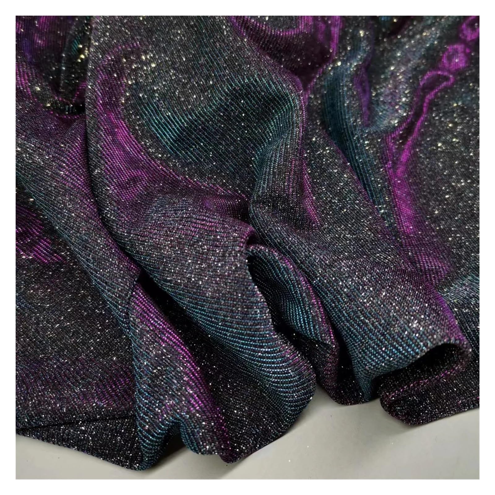 Glitter Metallic Fabric, Sparkly Polyester Fabric Multicolor 50cm x 148cm(5 Blue-Purple)