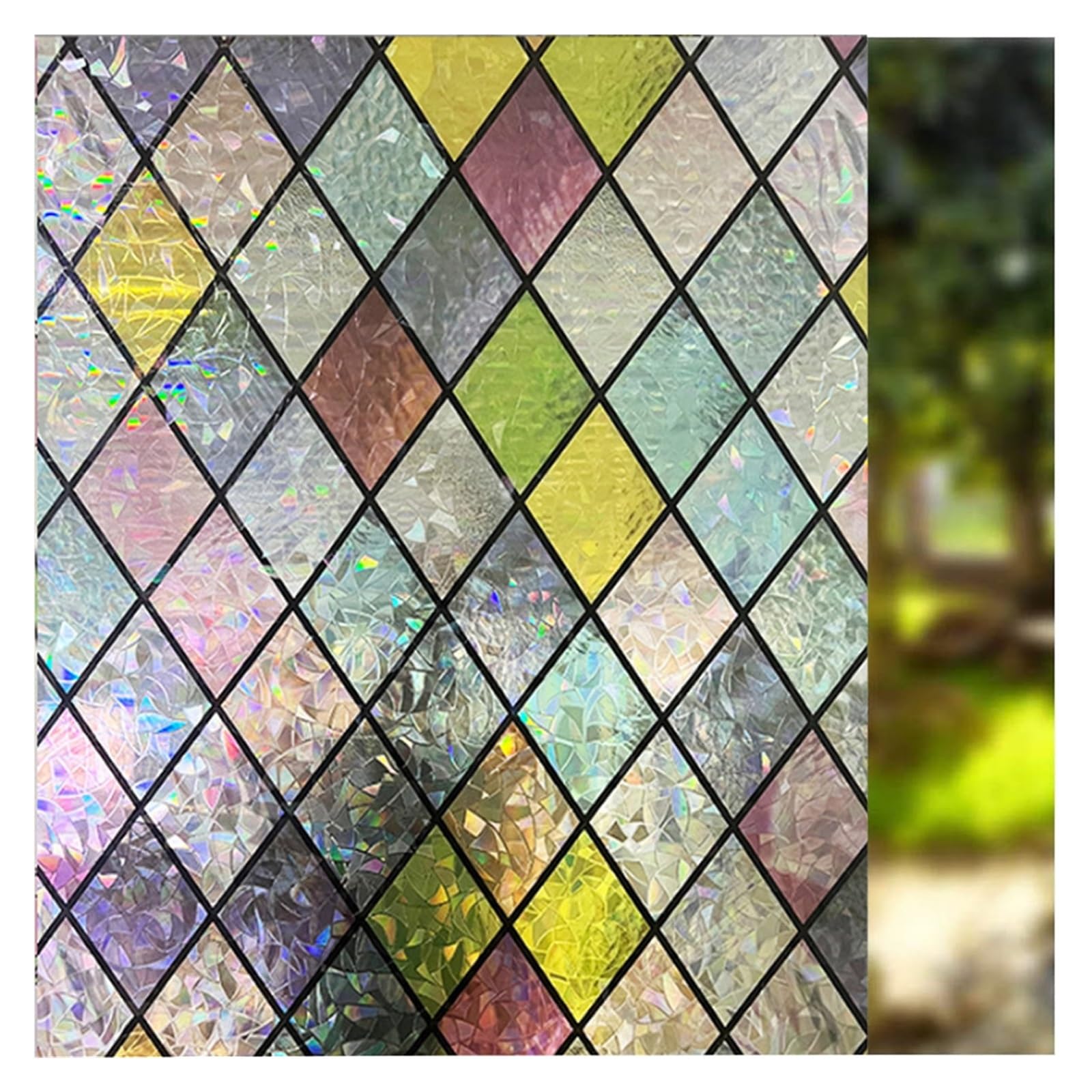 Stained Glass Window Film, Privacy Films, Colorful Lattice Tint, Rainbow Decals Stickers for Home(45x300cm)