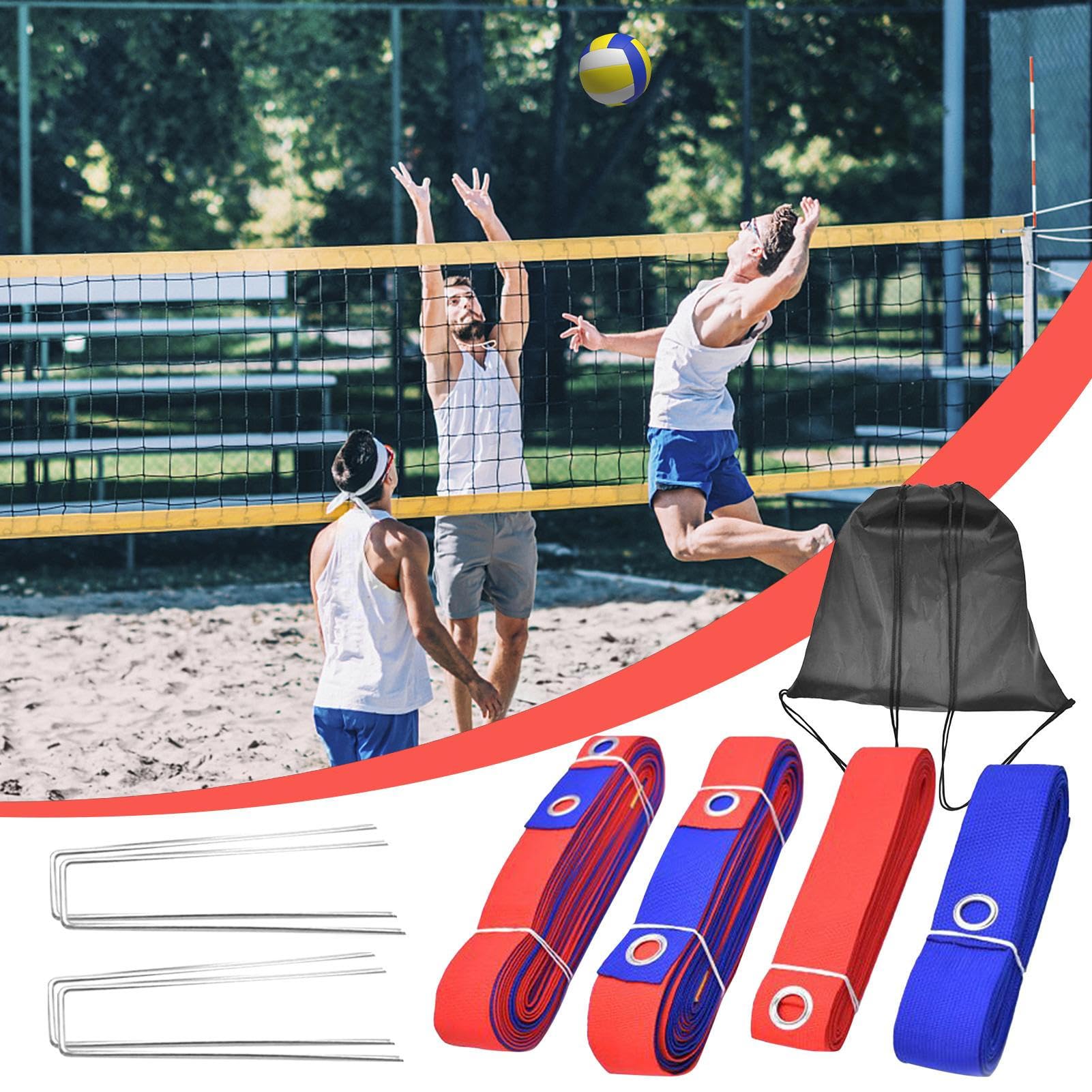Linee di pallavolo da spiaggia,Marcatura di pallavolo per prato - Accessori sportivi regolabili per spiaggia, all'aperto, casa, parco, giardino e prato
