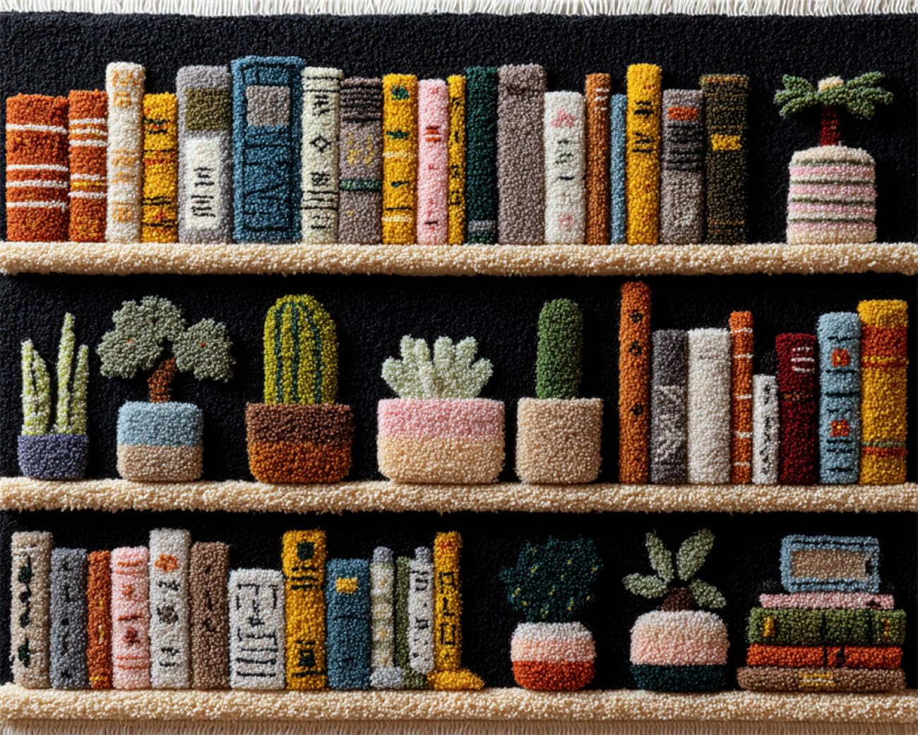 AMBATTERY Latch Hook Kits for Adultscartoon Bookshelf DIY Rugs Set with Printed Canvas Floor Mat Crochet Yarn Embroidery Hook Latch Carpet Tapestry for Home Decoration 33x45in