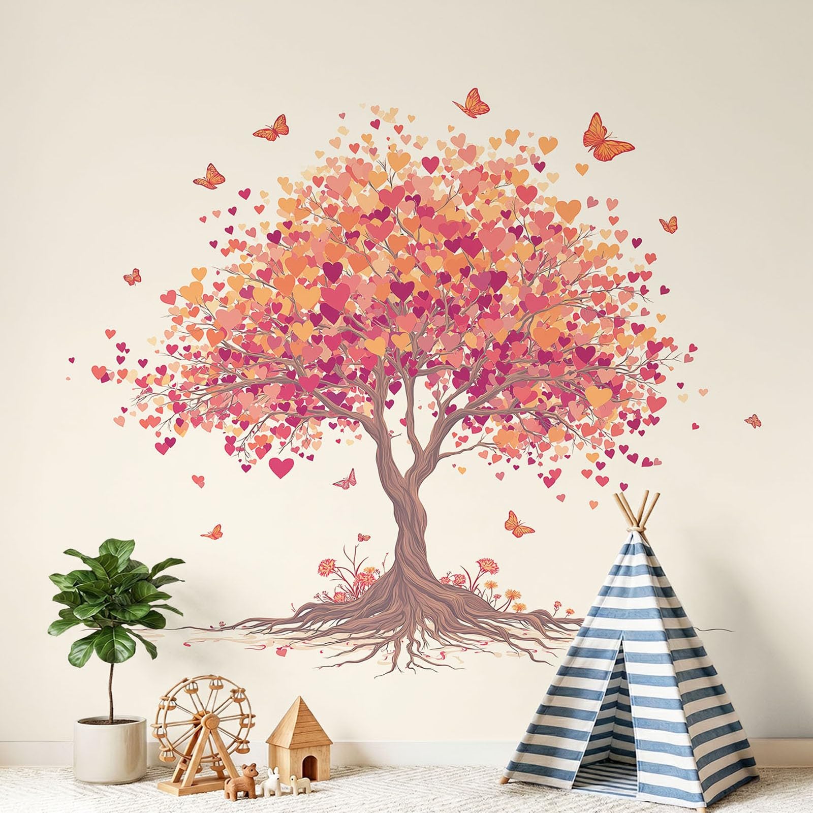 Tapeta 3D romantyczna, minimalistyczna, przytulna, 315 x 215 cm, mural, drzewo, motyl, botaniczna tapeta mural do sypialni, przedszkola, malowniczego ogrodu