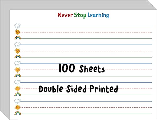 100 hojas de papel de escritura a rayas, impresión de doble cara, papel de escritura a rayas con líneas punteadas, papel de práctica de escritura a