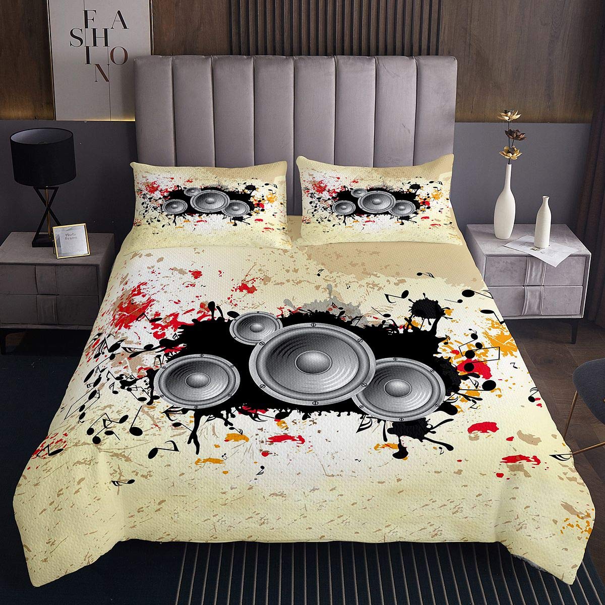 Musica Coverlet Set musicale trapuntato copriletto hip hop trapuntato trapuntato per bambini bambini ragazzi ragazze graffiti colorati grunge art microfibra trapuntato260x240cm