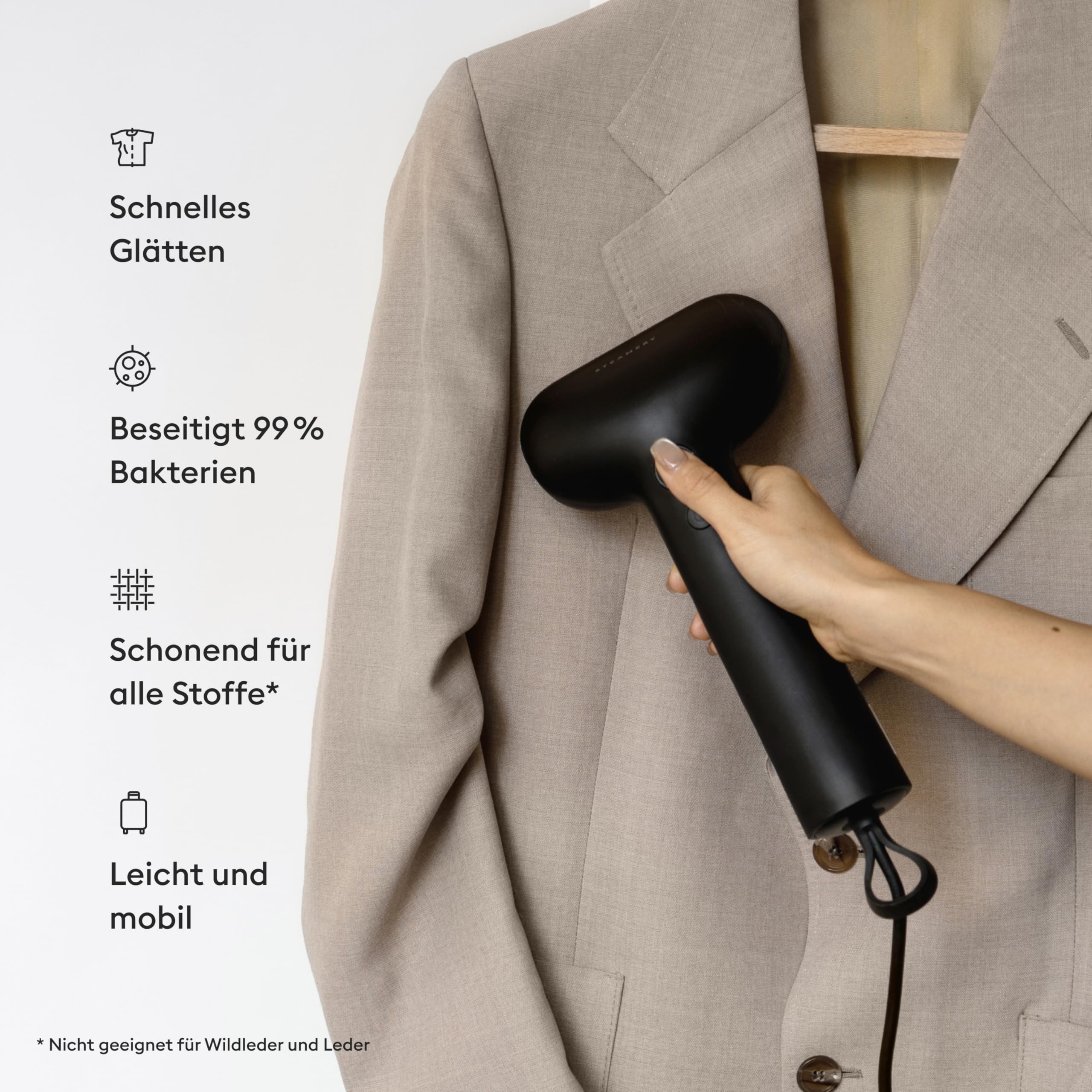 Steamery Dampfglätter Cirrus X, 1200W, Dampfleistung 20g/min, Aufheizen in 20 Sekunden, Tragbar, Minimalistisch, Skandinavisches Design, Schwarz