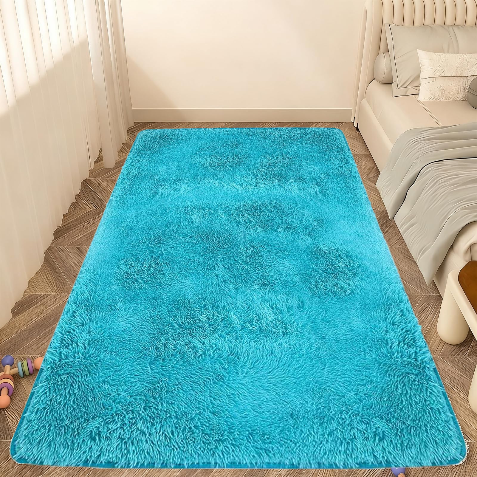 Tapis Shaggy bleu doux moelleux 100x400 cm grand tapis chambre salon pelucheux