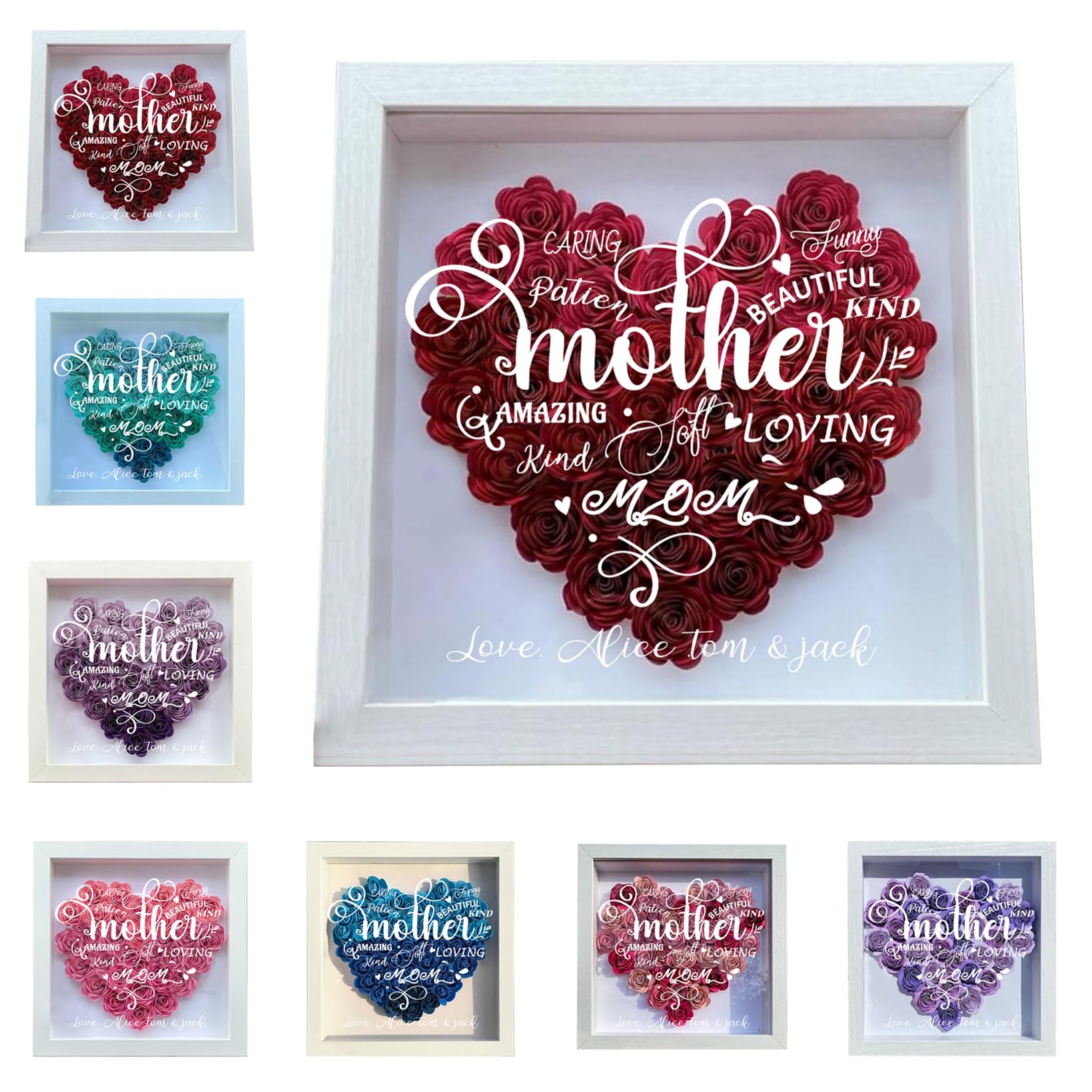 Personalzied Mom Rose Flower Shadow Box with Child’s Names Positive Affirmative Your Mother Display Case Beautiful Mom Amazing Mom Kind Mom Funny Mom Shadow Box Mother's Day Keepsakes for Mom Grandma