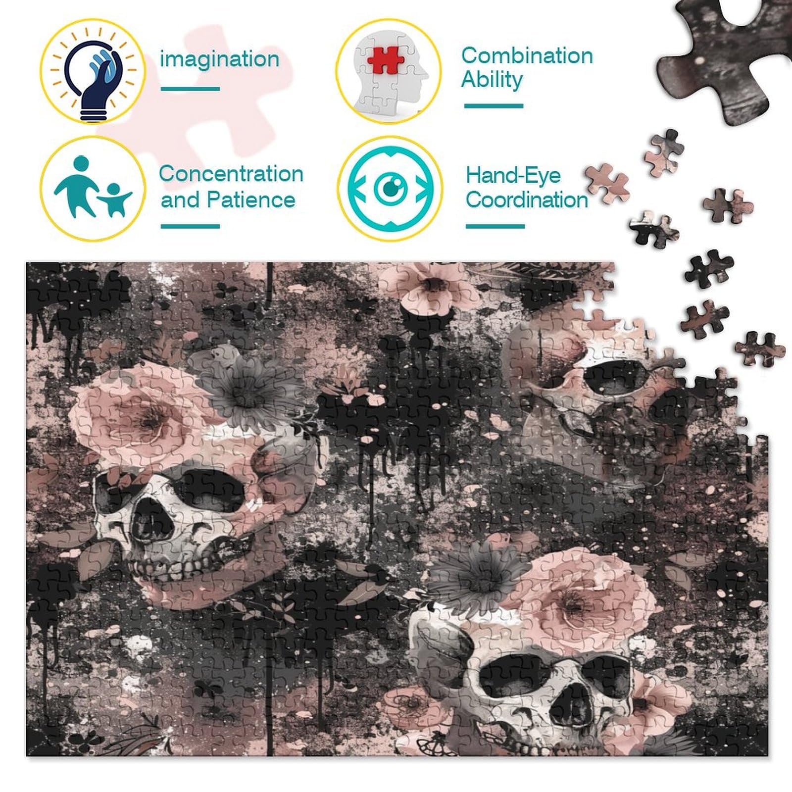 Czaszka Puzzle dla dorosłych 1000 sztuk Puzzle dla dorosłych 1000 sztuk Puzzle Prezent Świetny wybór dla miłośników puzzli do relaksu 1000 sztuk (75 x 50 cm)