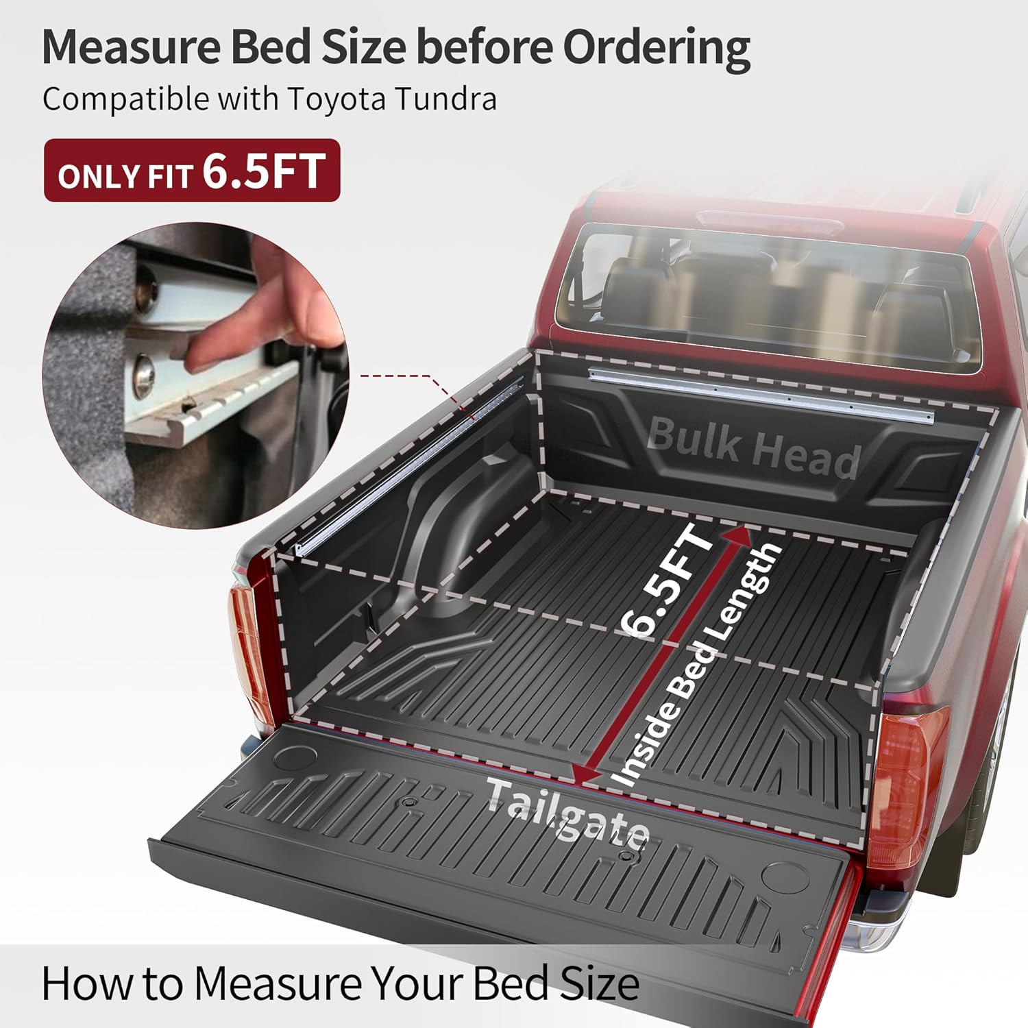 oedro soft quad fold truck bed tonneau cover compatible with 2022 2023 2024 2025 2026 toyota tundra(excl.trail) 6.5 ft bed with deck rail system 6.5ft bed soft quad-fold 2022-2026
