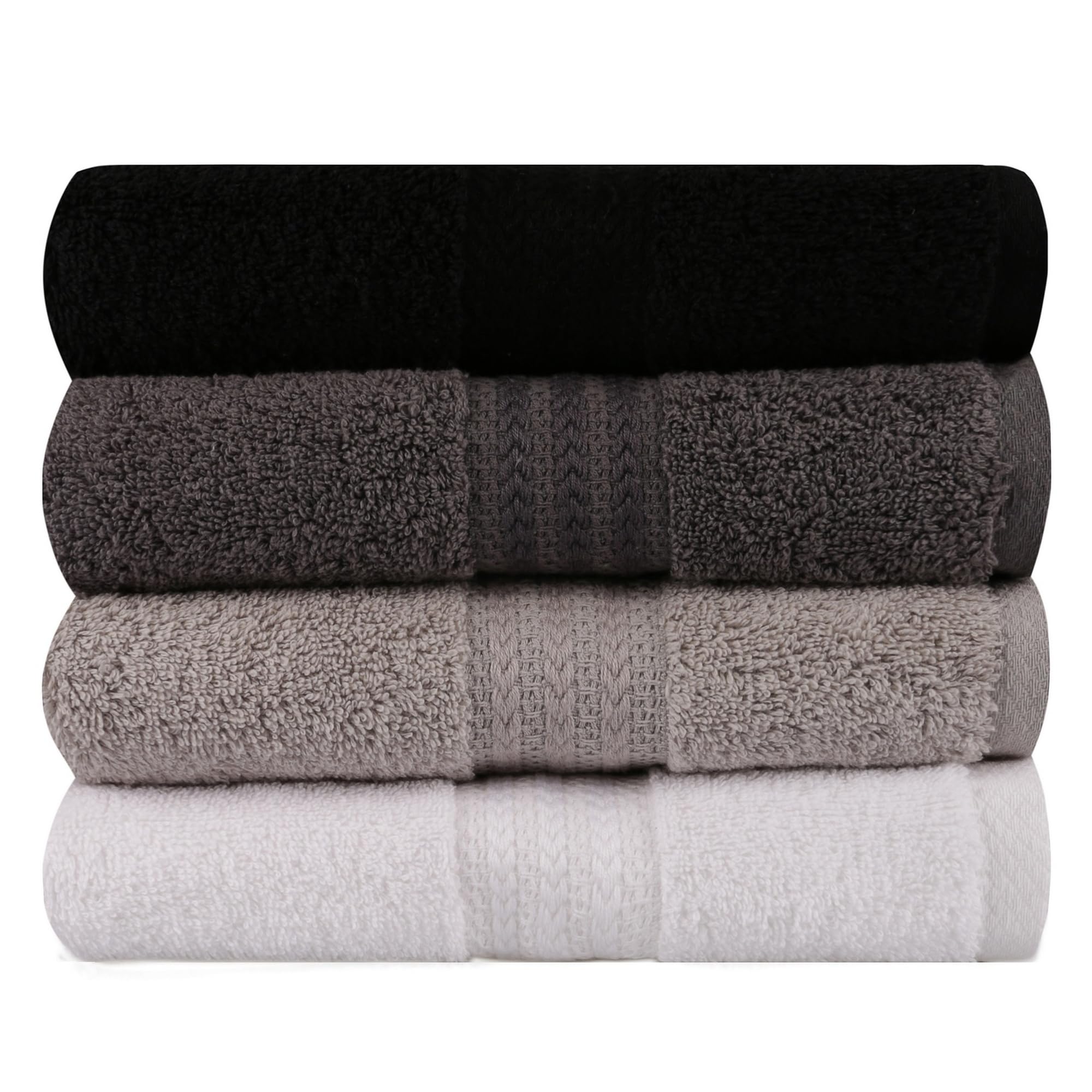 WELL HOME MOBILIARIO & DECORACIÓN Hand Towel Set (4 Piece) White, Grey, Dark Grey and Black, White Grey Dark Grey Black, 50x90 - Image 2