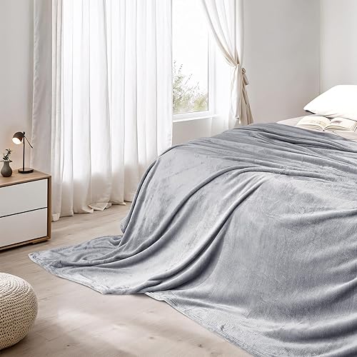 Miniatura 6 de NICETOWN Manta de cama de forro polar, tamaño Queen, color gris claro, suave, ligera, afelpada, acogedora, manta de microfibra de lujo para