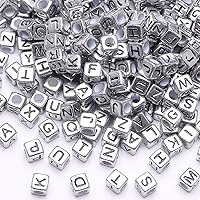 Vista 8 de 8mm Cuentas de letras cuadradas de acrílico blanco y negro Cuentas de letras de cubo blanco Letras negras del alfabeto A-Z Cuentas sueltas