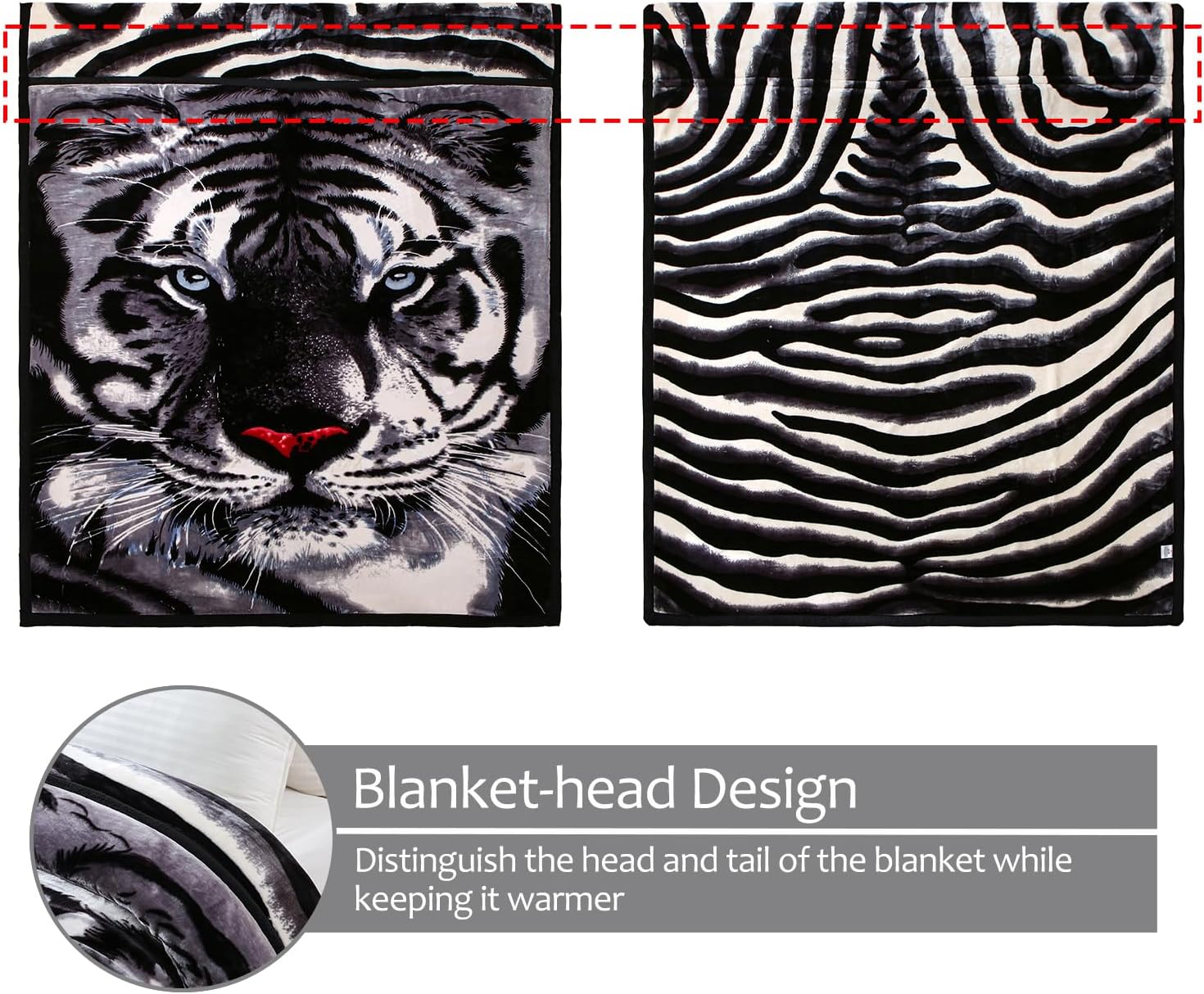 JML Korean Style Fleece Blanket King Size, 87" x94", 10.5 Pounds, Heavy Raschel Fleece Blanket, Perfect for Fall Winter, 2 Ply A&B Animal Printed, Silky Soft Plush, Thick, Warm, Tiger Stripe - Image 3