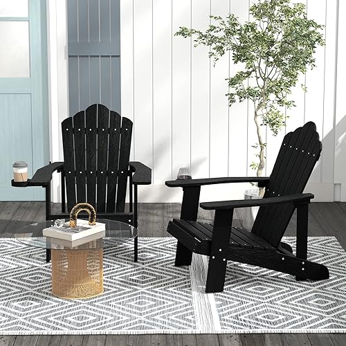 Miniatura 2 de Tangkula Silla Adirondack de gran tamaño, sillas de patio con soporte ajustable para tazas, sillones HIPS con rejillas, resistente a la intemperie