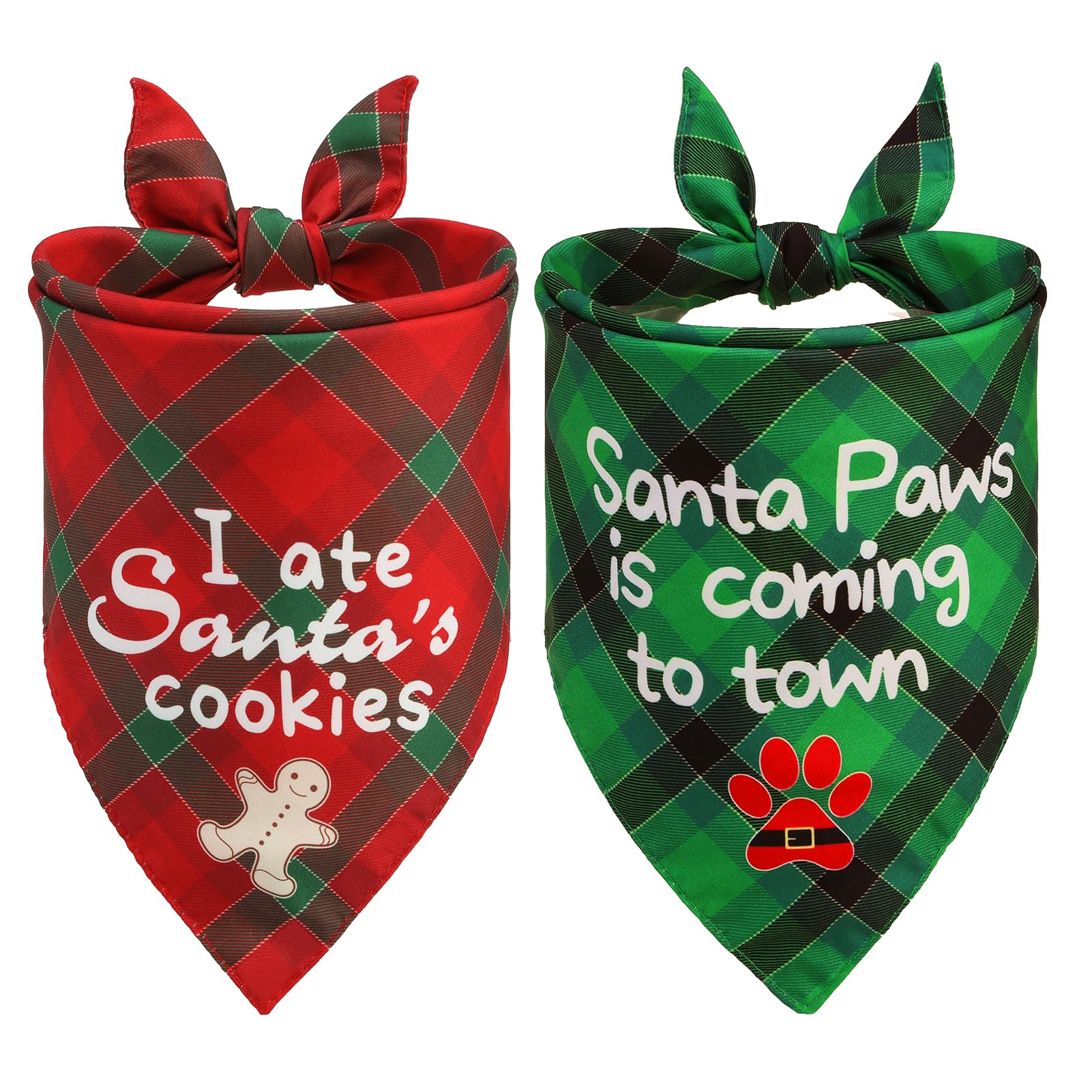 PAWCHIE Christmas Dog Bandanas 2 Packs, Reversible Pet Triangle Scarf Plaid Festival Style for Small Medium Large Dogs Cats, Adjustable Soft Cute Pet Scarves for Girls and Boys, Red & Green — image 1