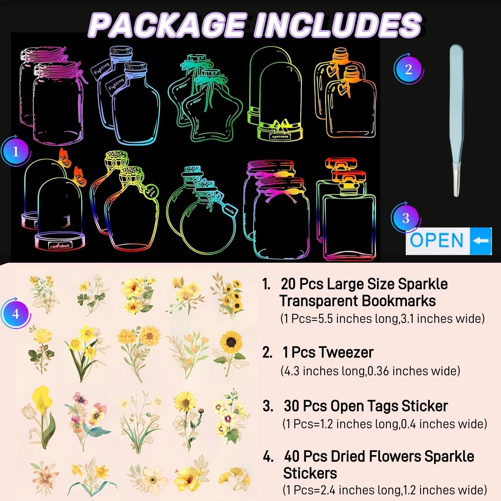 Oecoel Large Size Transparent Dried Flower Bookmarks, 40 - View #6