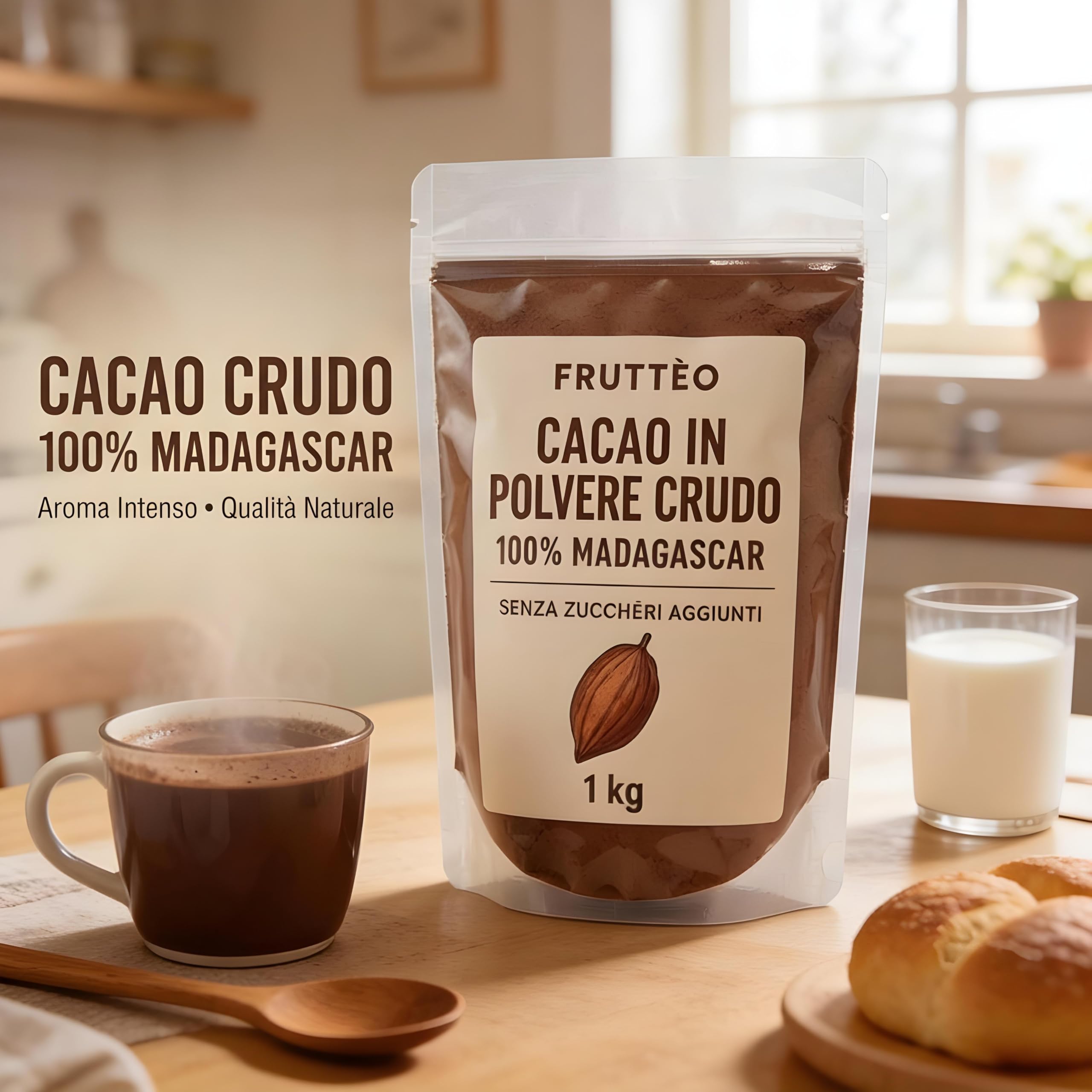 Cacao Amaro in Polvere 1 Kg Madagascar – 100% Puro Non Alcalinizzato – Gusto Intenso e Aromatico – Ideale per Dolci, Pasticceria e Bevande – Qualità Premium