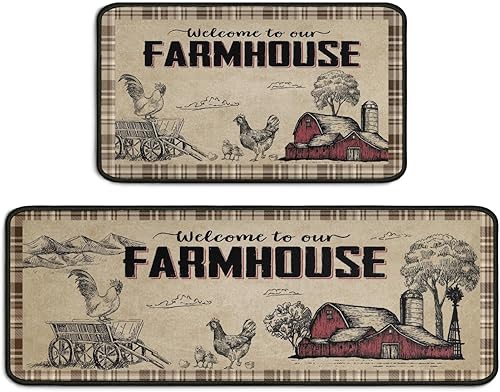 Miniatura 10 de Juego de 2 alfombras de cocina de gallo con diseño de girasol, alfombra de cocina lavable, alfombra de microfibra para decoración de pollo,