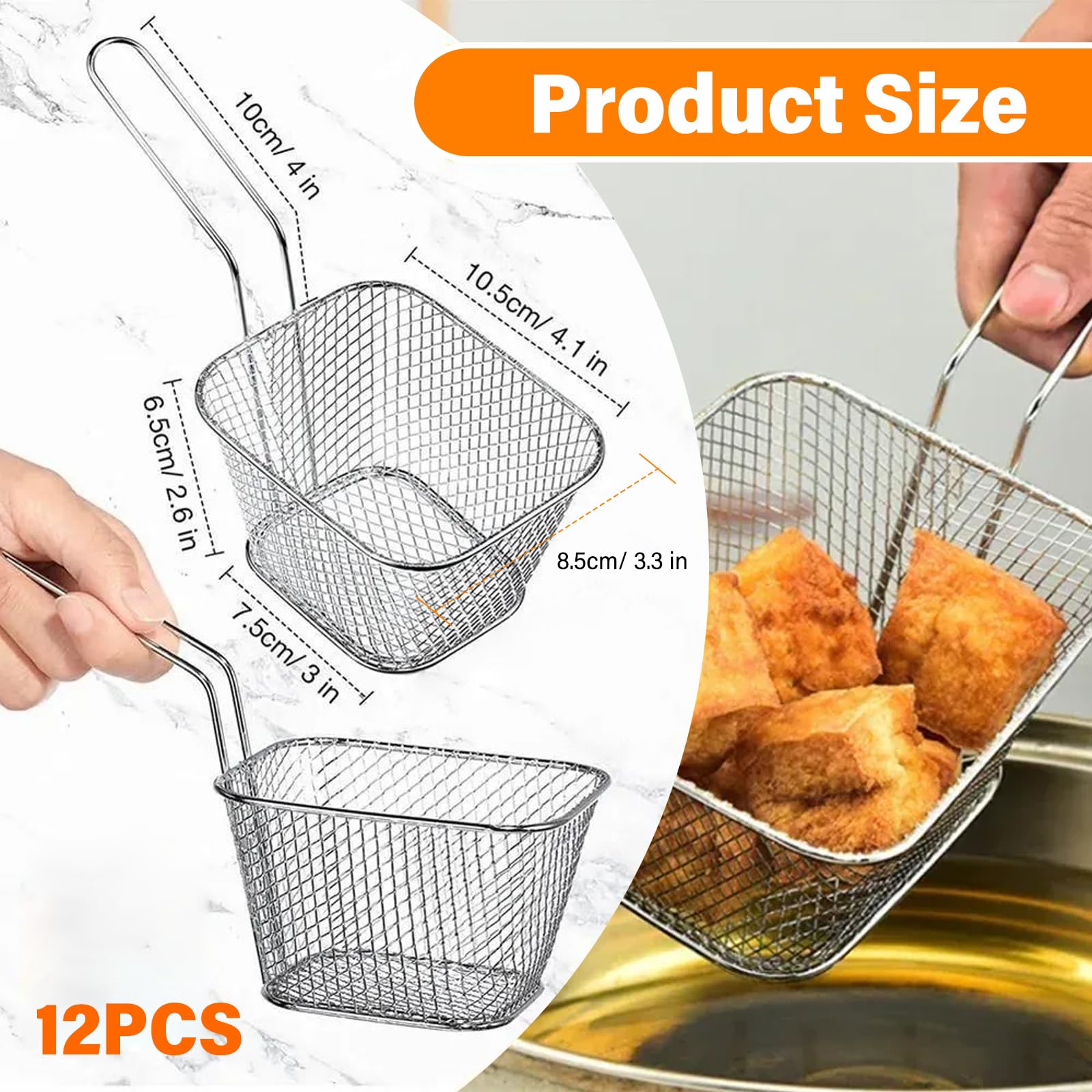 Cestini Per Patatine Fritte - 12 Pezzi Cestini Per Friggere, Cestello Per Friggere, Piccoli Cestini In Acciaio Inox, Mini Cestini Da Portata Con Manico, Cestino Per Patatine Fritte, Anelli Di Cipolla
