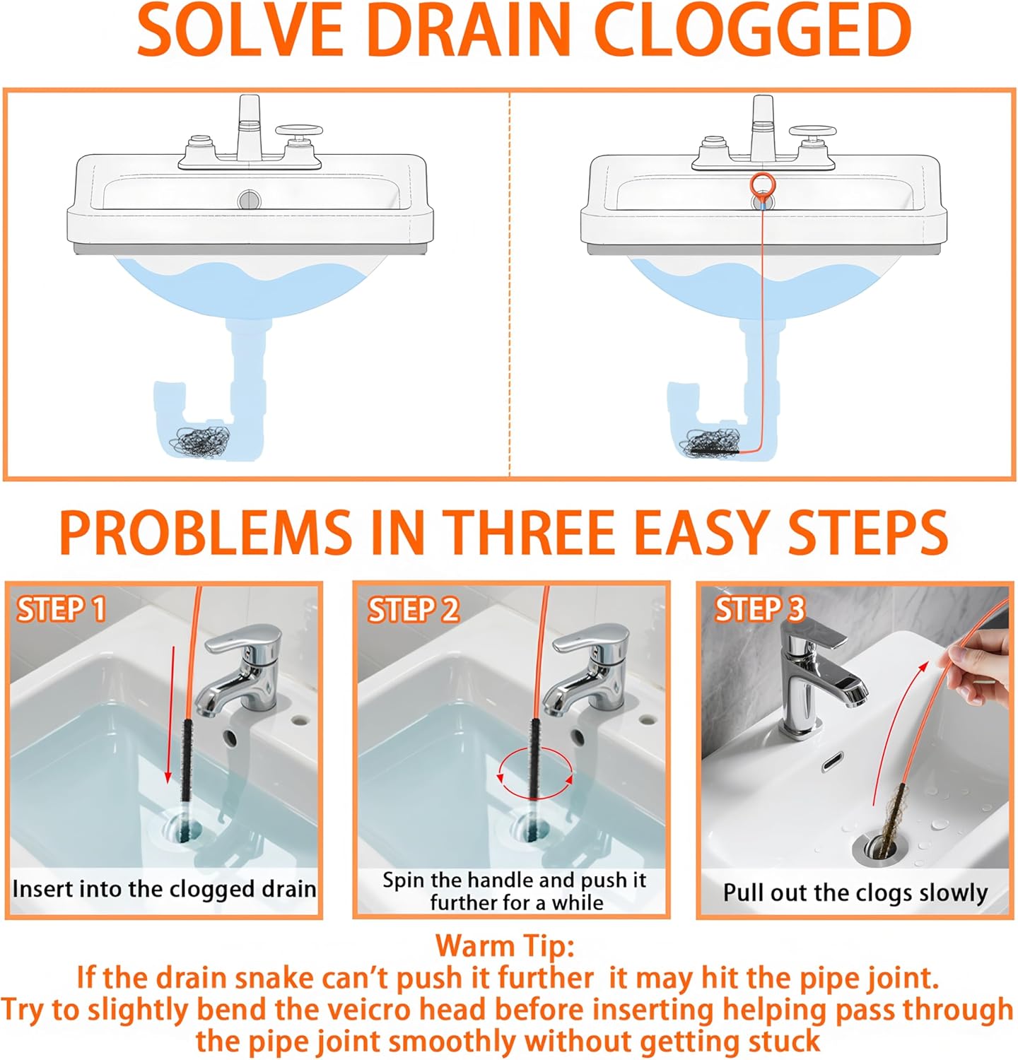 Drain Clog Remover,5 Pack 31.88inch Drain Snake Hair Removal Tool,Shower Sink Unclogger Tool,Hair Catcher Auger Cleaner Tool for Toilet,Kitchen Sink,Bathroom Tub,Floor Drains,Sewer,Pipe Drains Opener