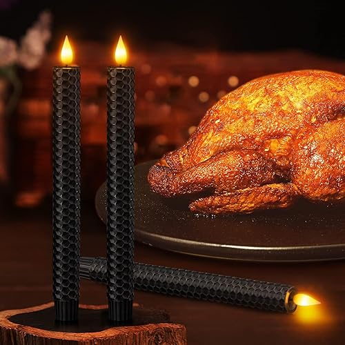 Miniatura 8 de SoulBay Velas cónicas negras sin llama, 9.7 pulgadas, funciona con pilas, de cera real con forma de panal de abeja LED con control remoto y