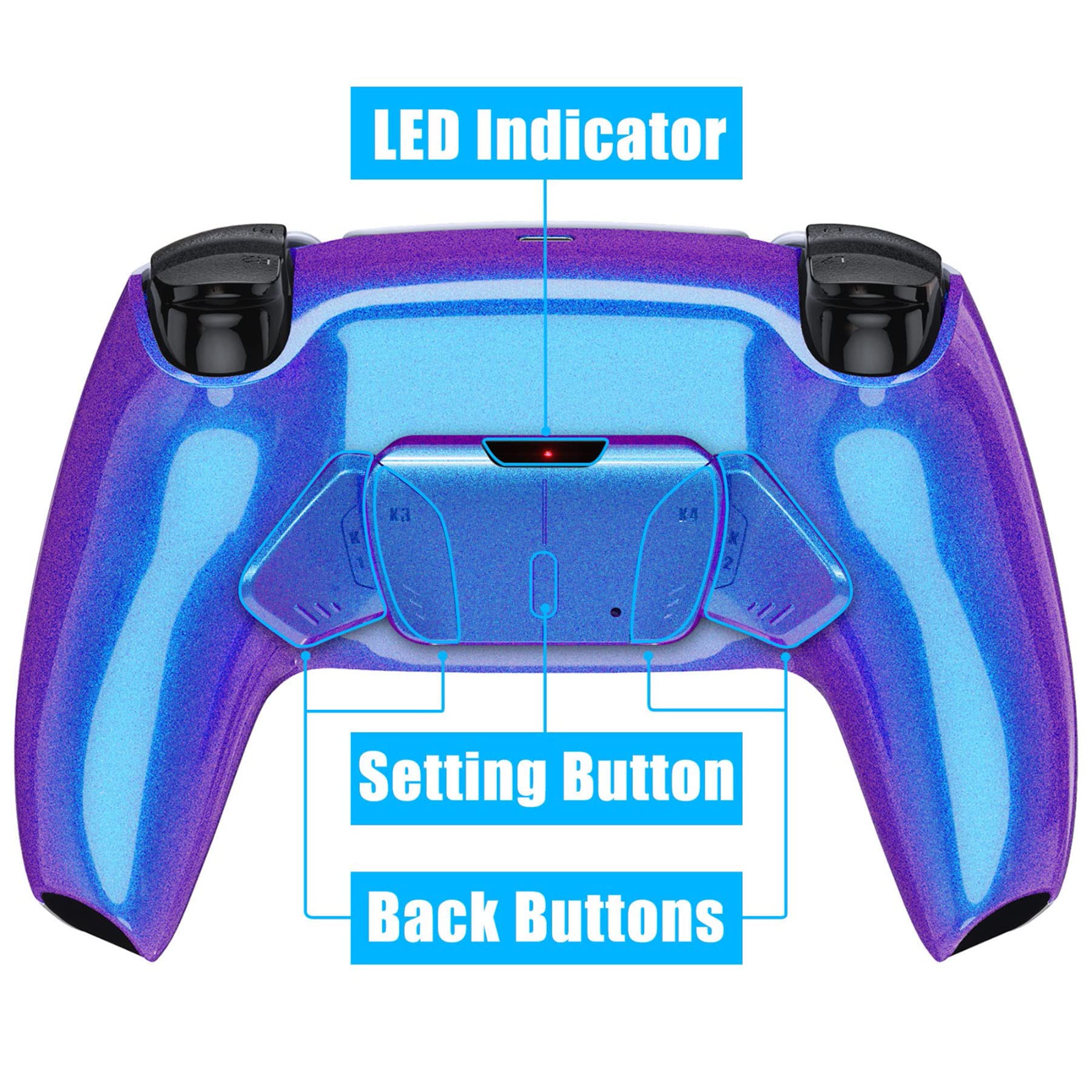 eXtremeRate Programable RISE4 Remap Kit para ps5 Modelo BDM-030/040/050 Actualización Board & Carcasa Trasera & 4 Palancas Botones Traseros para ps5 Control-NO Incluye Mando(Azul a Violeta)